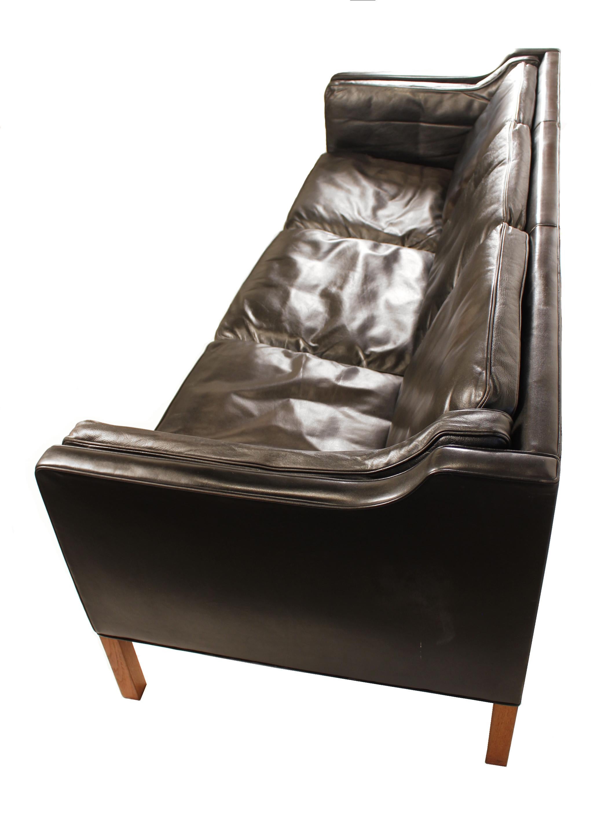 Sofa in Black Leather by Borge Mogensen 3