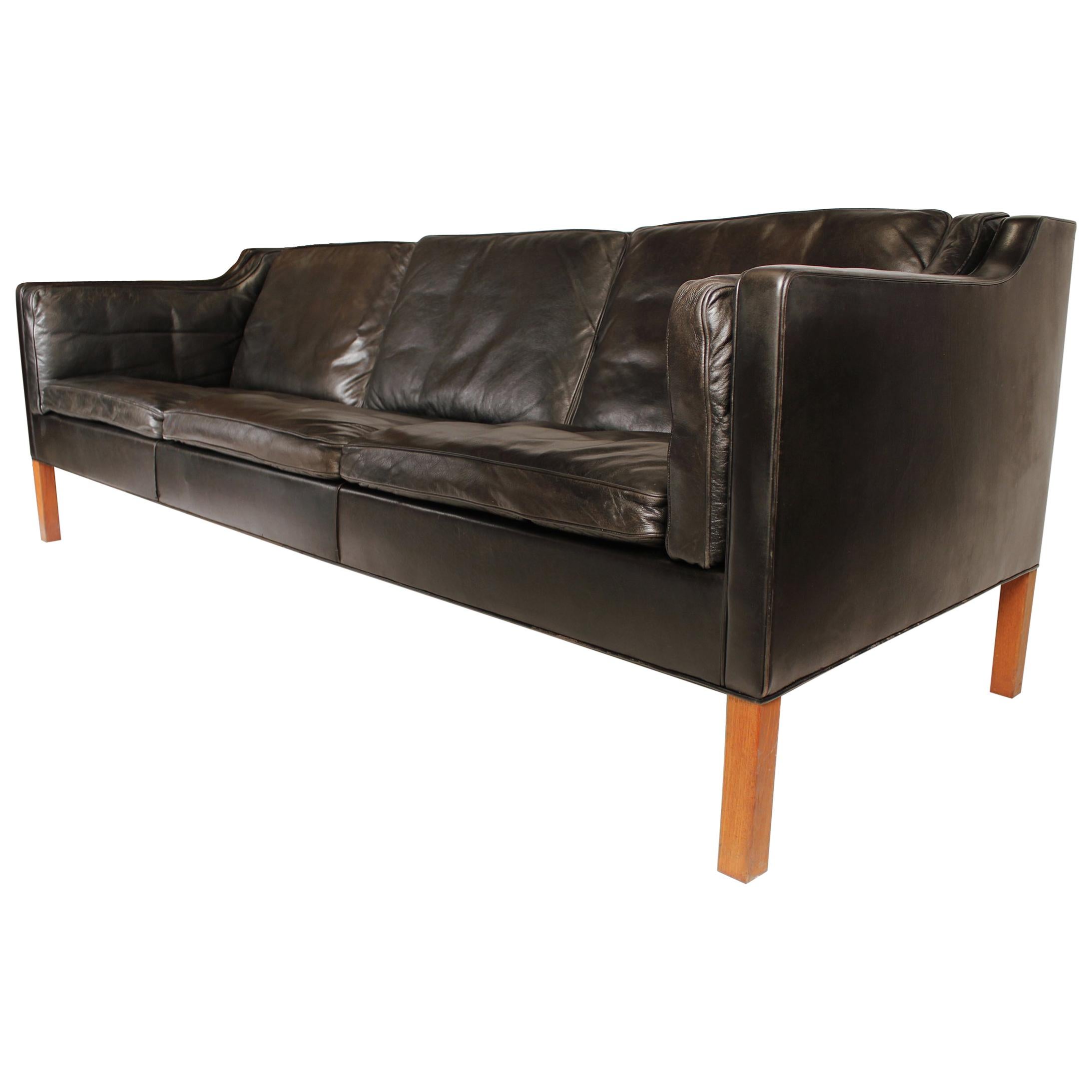 Sofa in Black Leather by Borge Mogensen