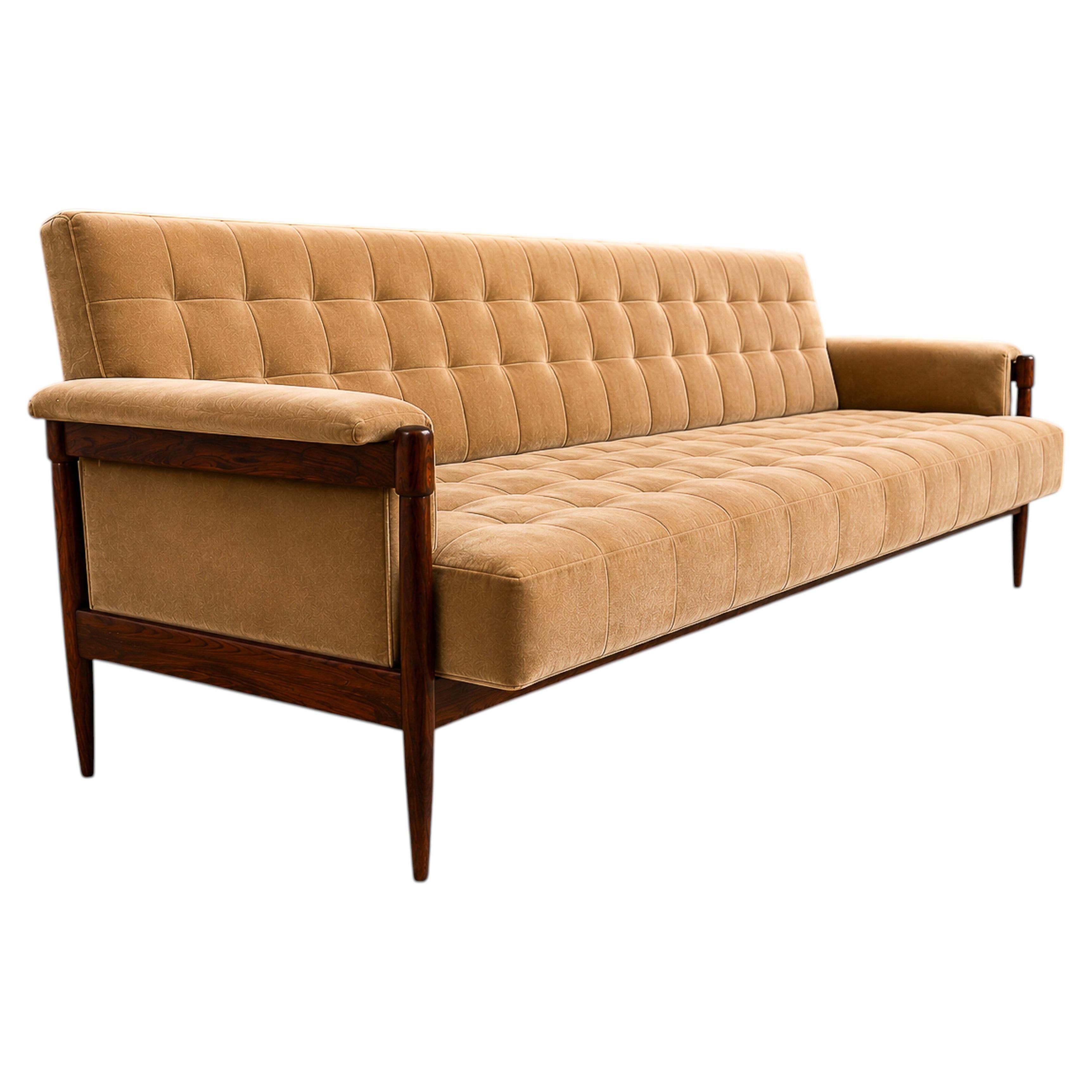 Sofa in Brazilian Rosewood and Camel Mohair by Móveis Provenzal, Brazil, 1960s