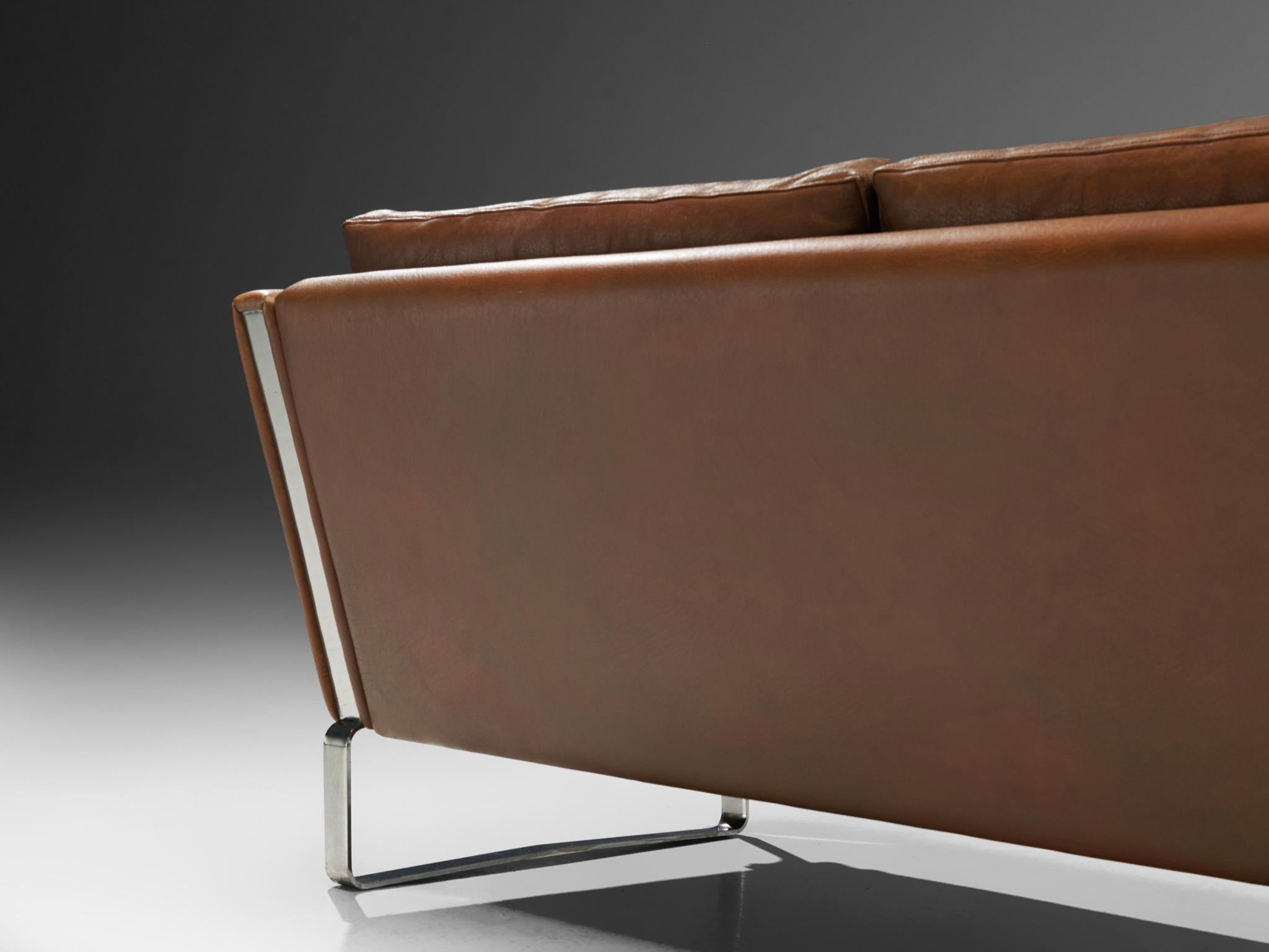 Sofa in Brown Leather and Chrome 3