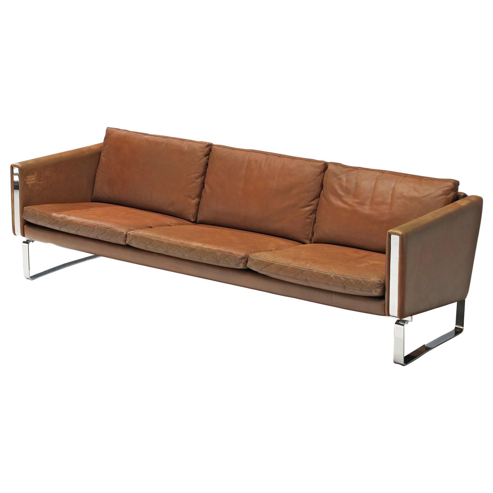Sofa in Brown Leather and Chrome