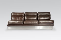 Sofa in Brown Leather and Stainless Steel by Jacques Charpentier