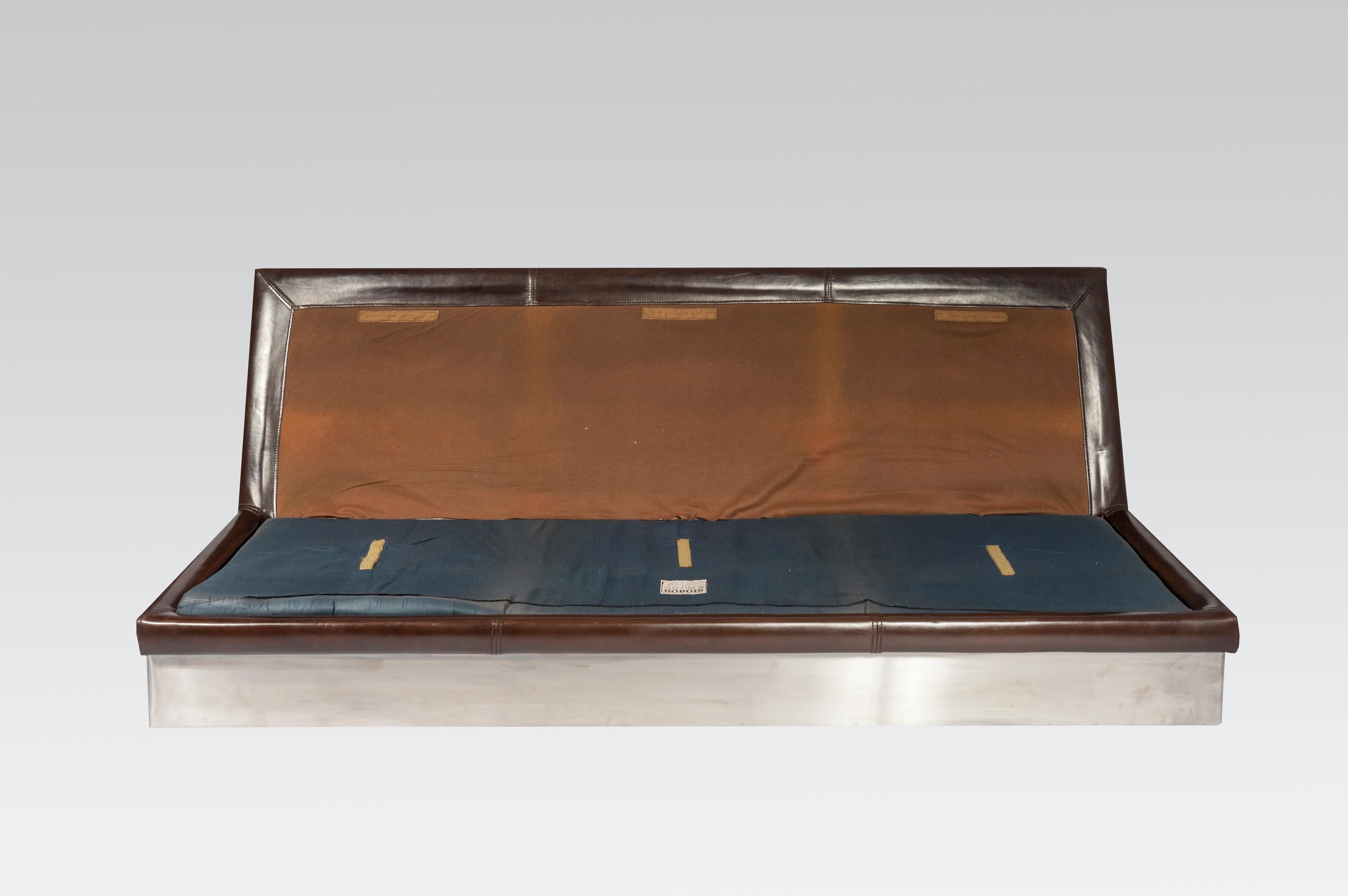 Sofa in Brown Leather and Stainless Steel by Jacques Charpentier In Good Condition In Brussels, BE