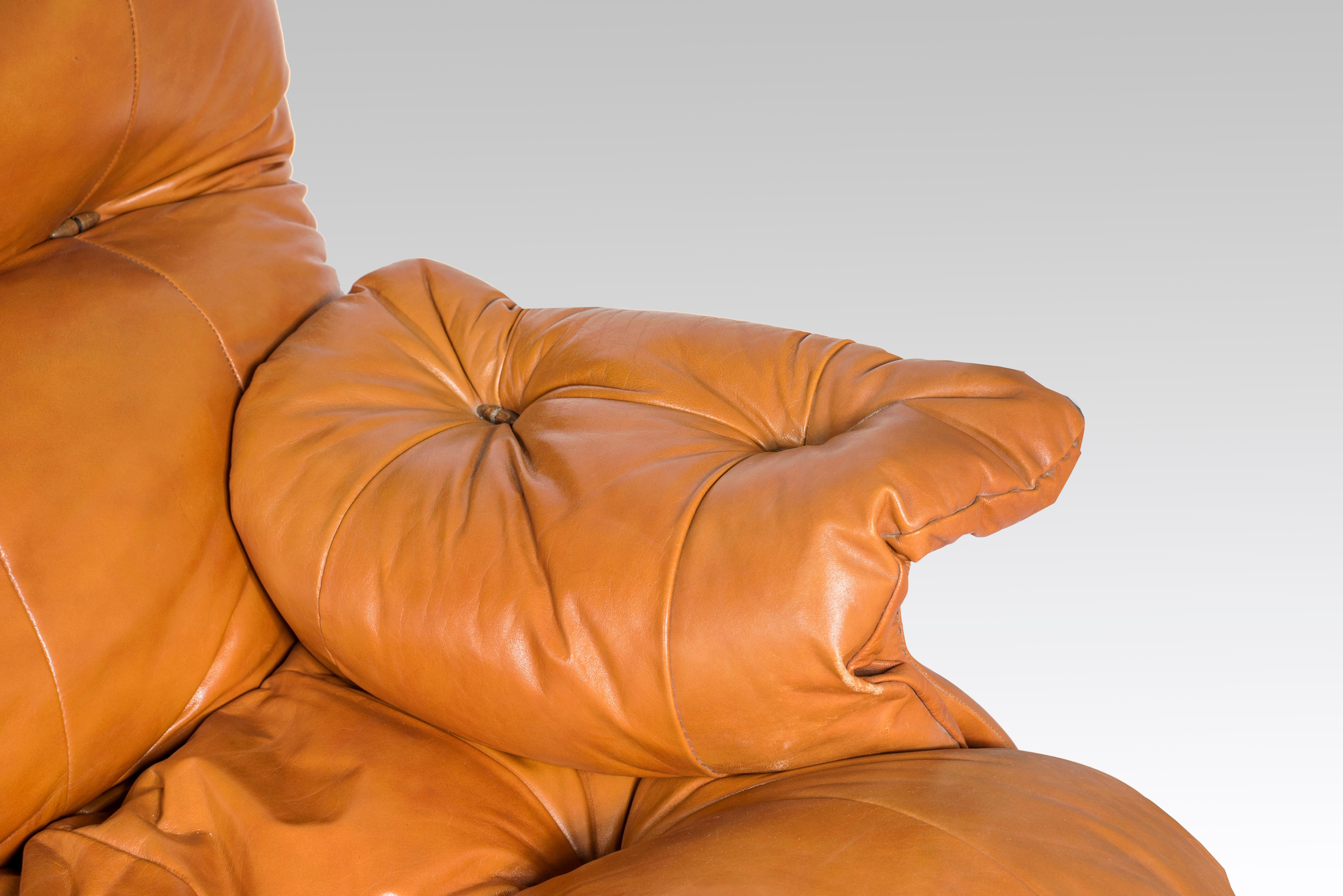 Italian Sofa in Cognac Leather and Wood