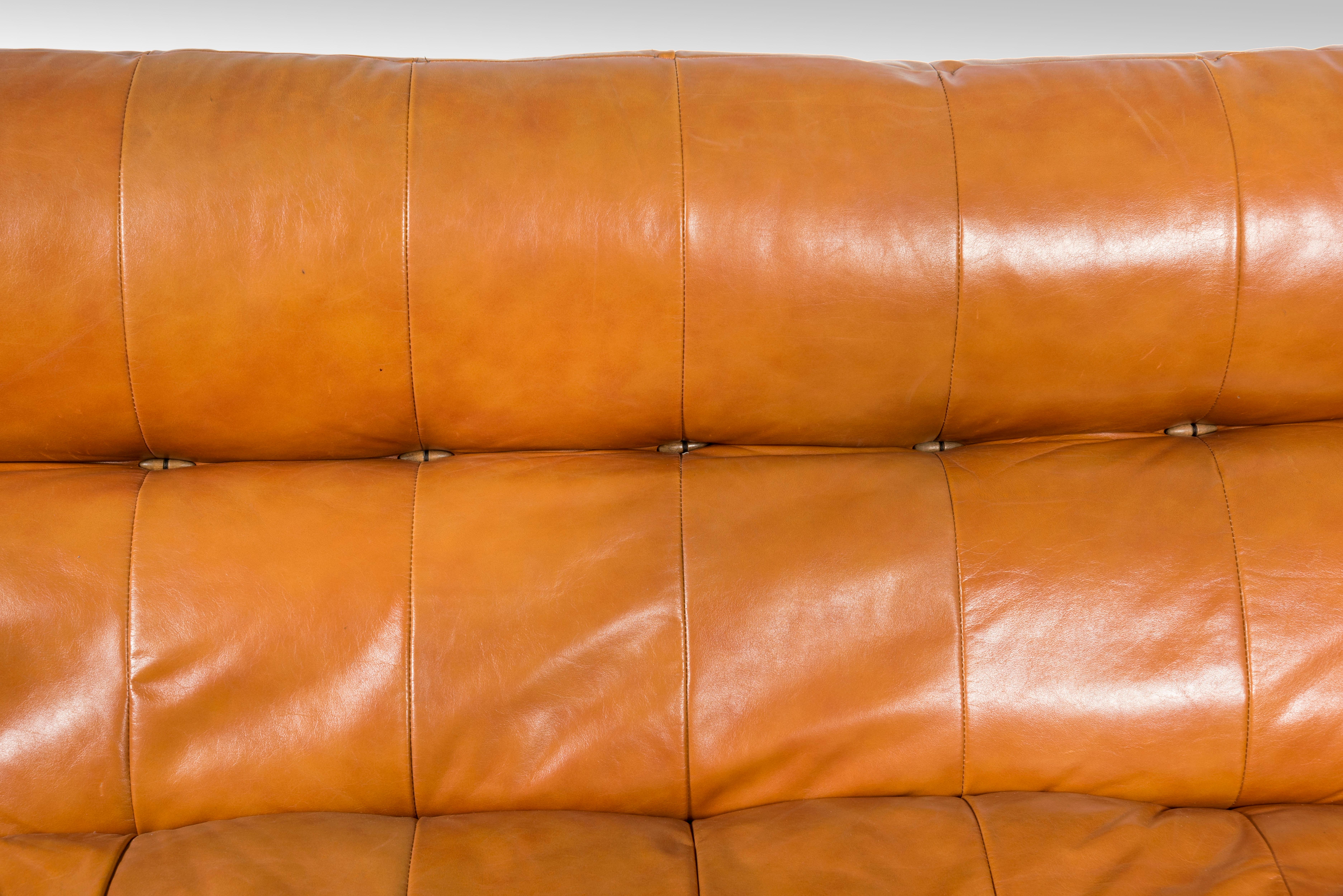 Sofa in Cognac Leather and Wood 1