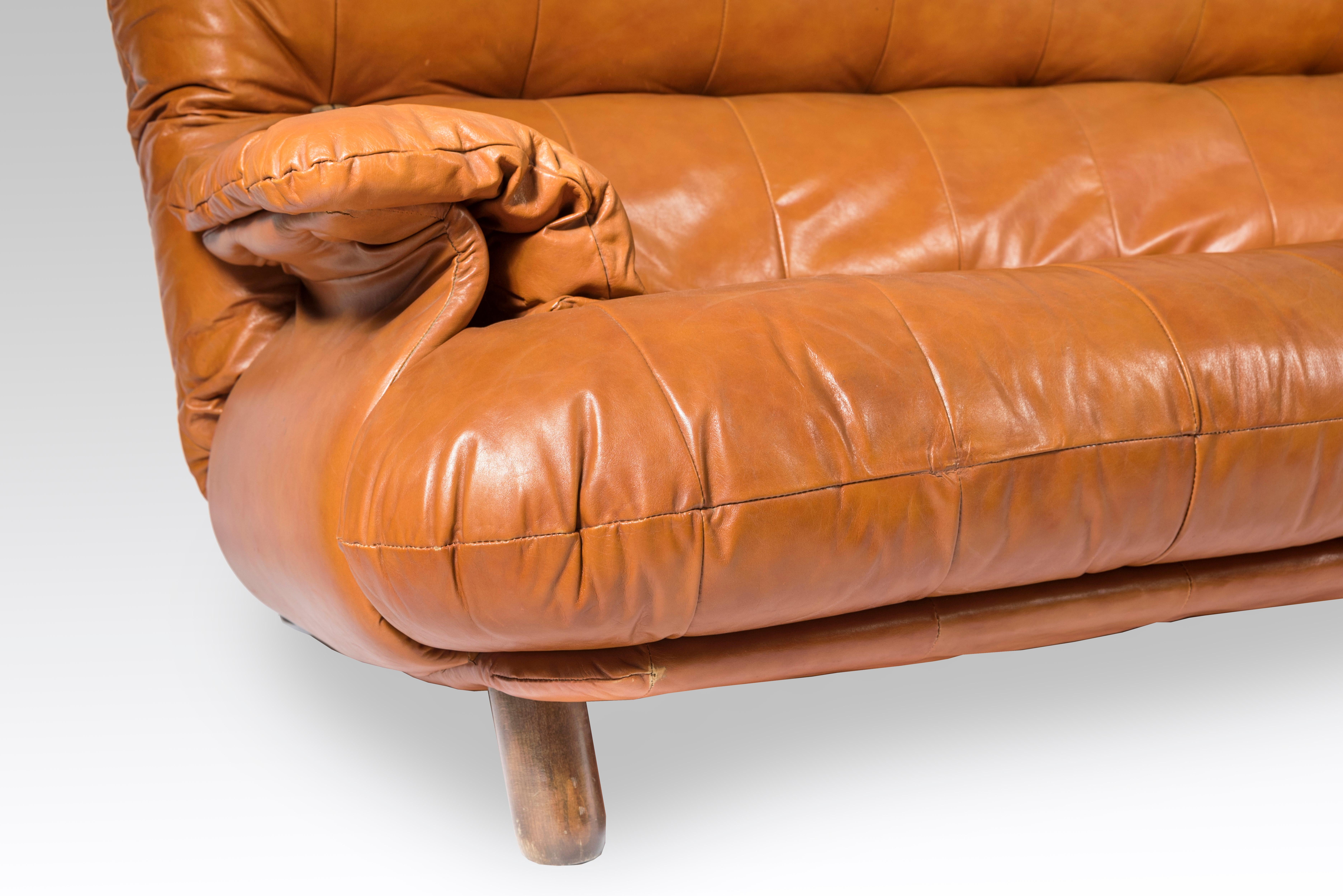 Sofa in Cognac Leather and Wood 2