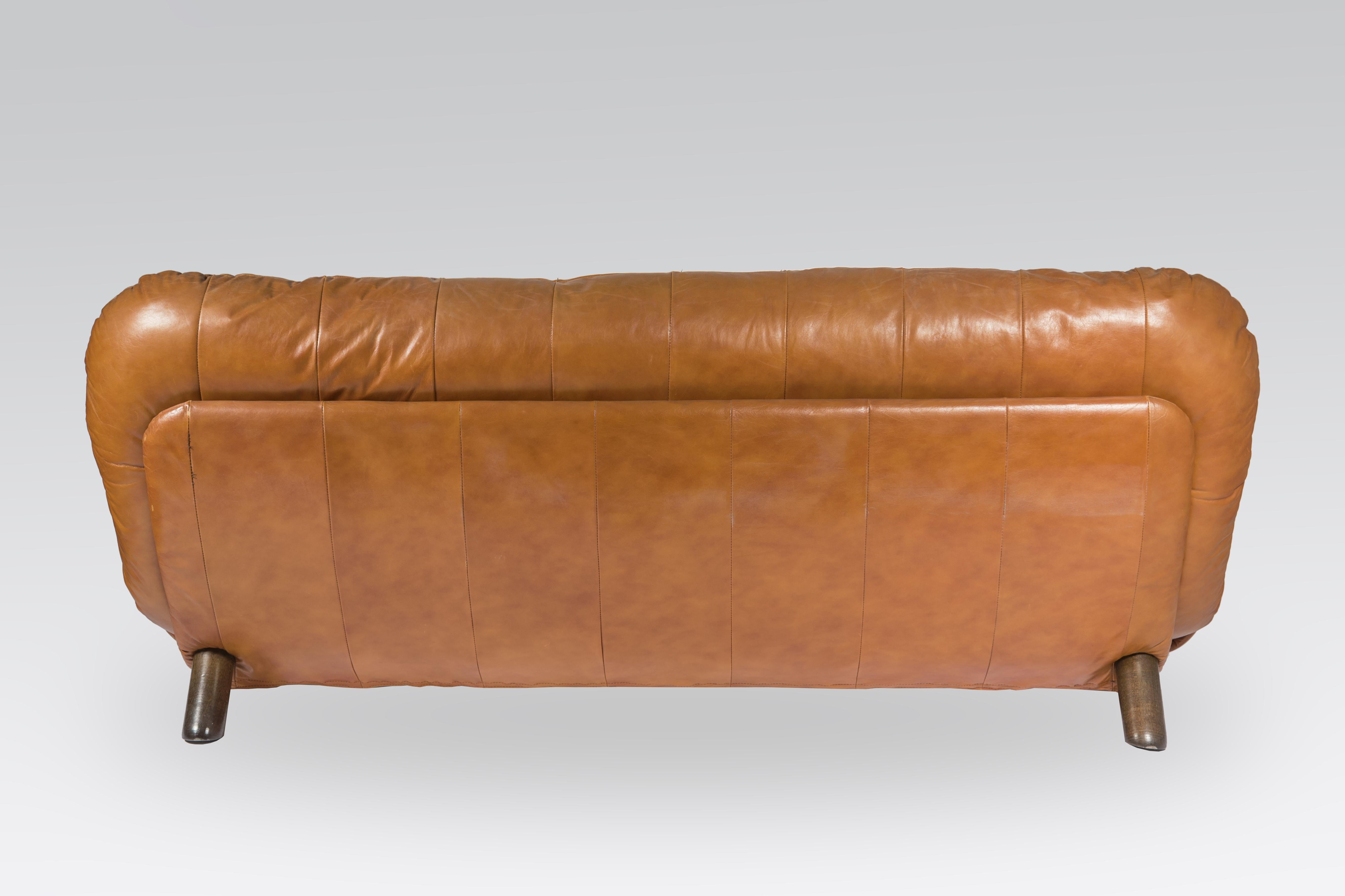 Sofa in Cognac Leather and Wood 3