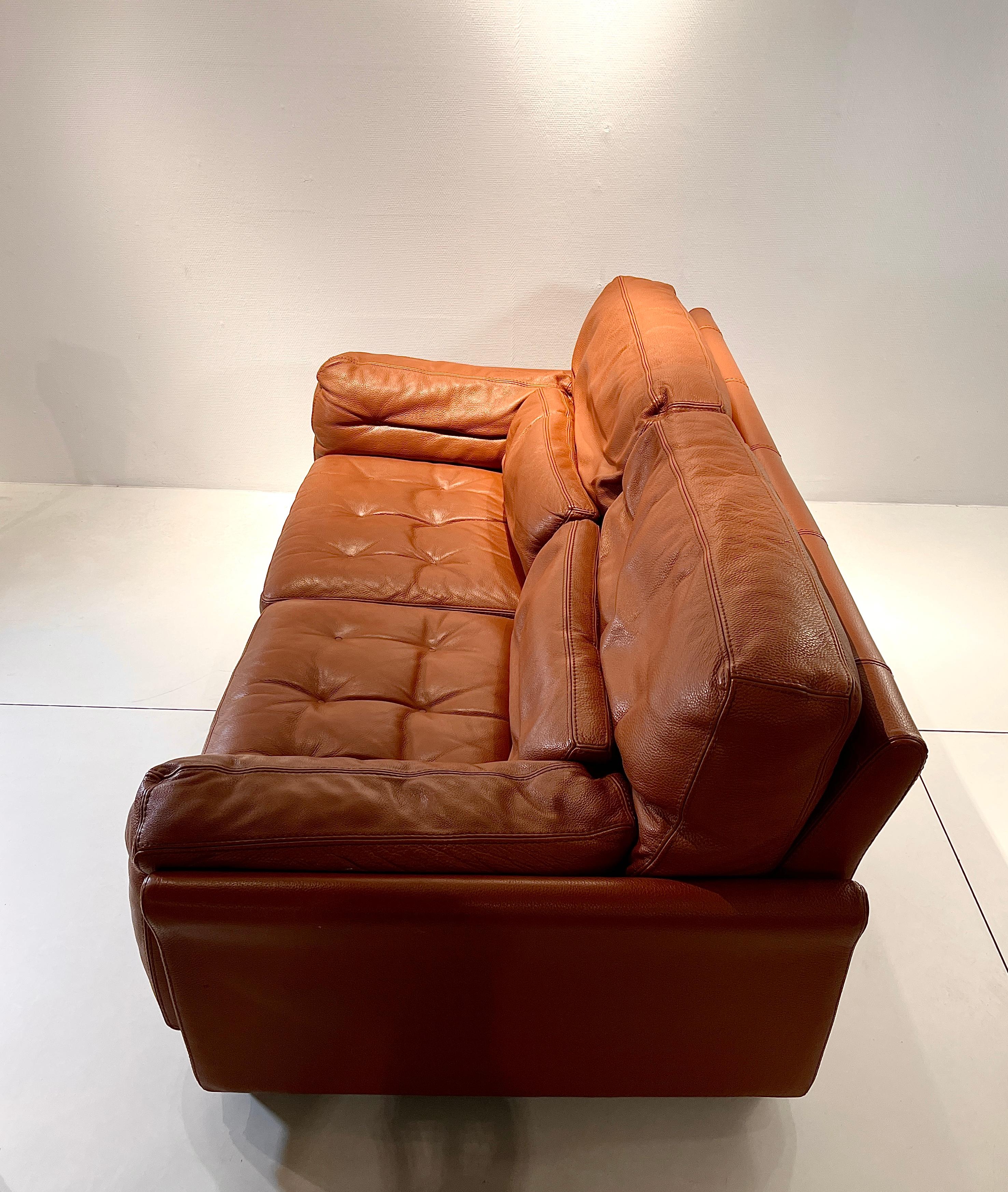 French Sofa in Cognac Leather by Roche Bobois