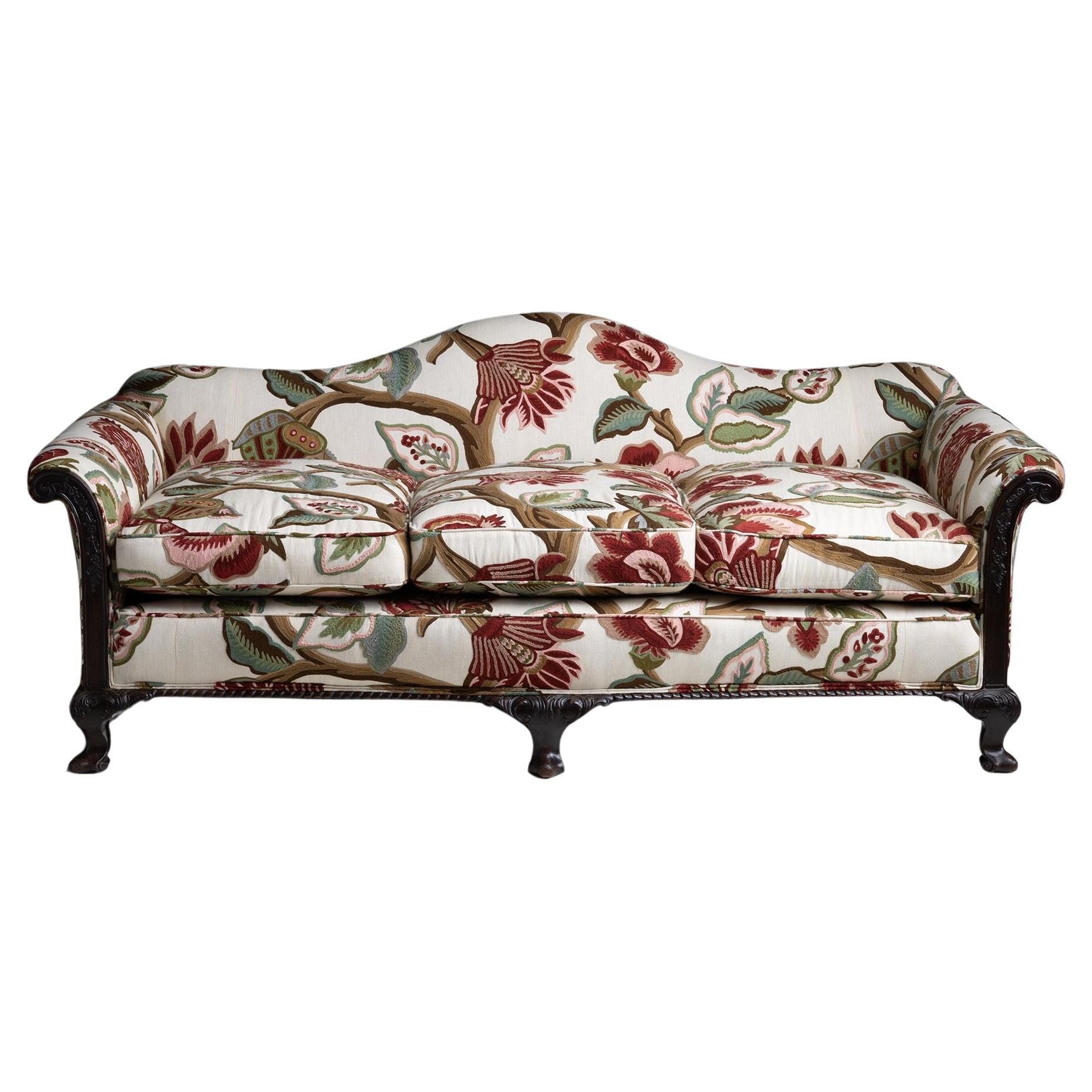 Sofa in Embroidered Linen by Pierre Frey, England circa 1900 For Sale