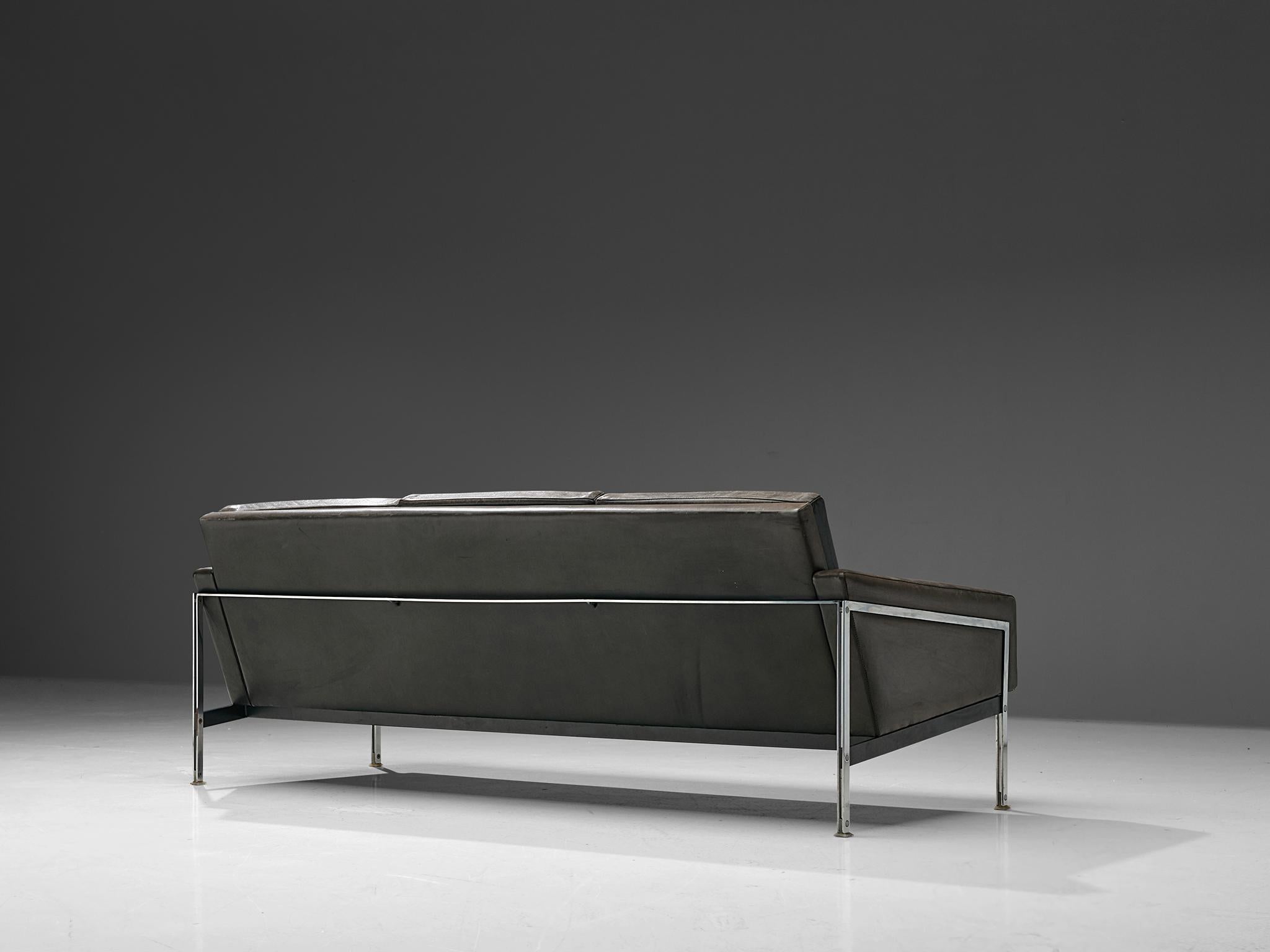 Minimalist Sofa in Grey Leather and Chrome For Sale at 1stDibs ... - Deep Grey Scandinavian Leather Sofa