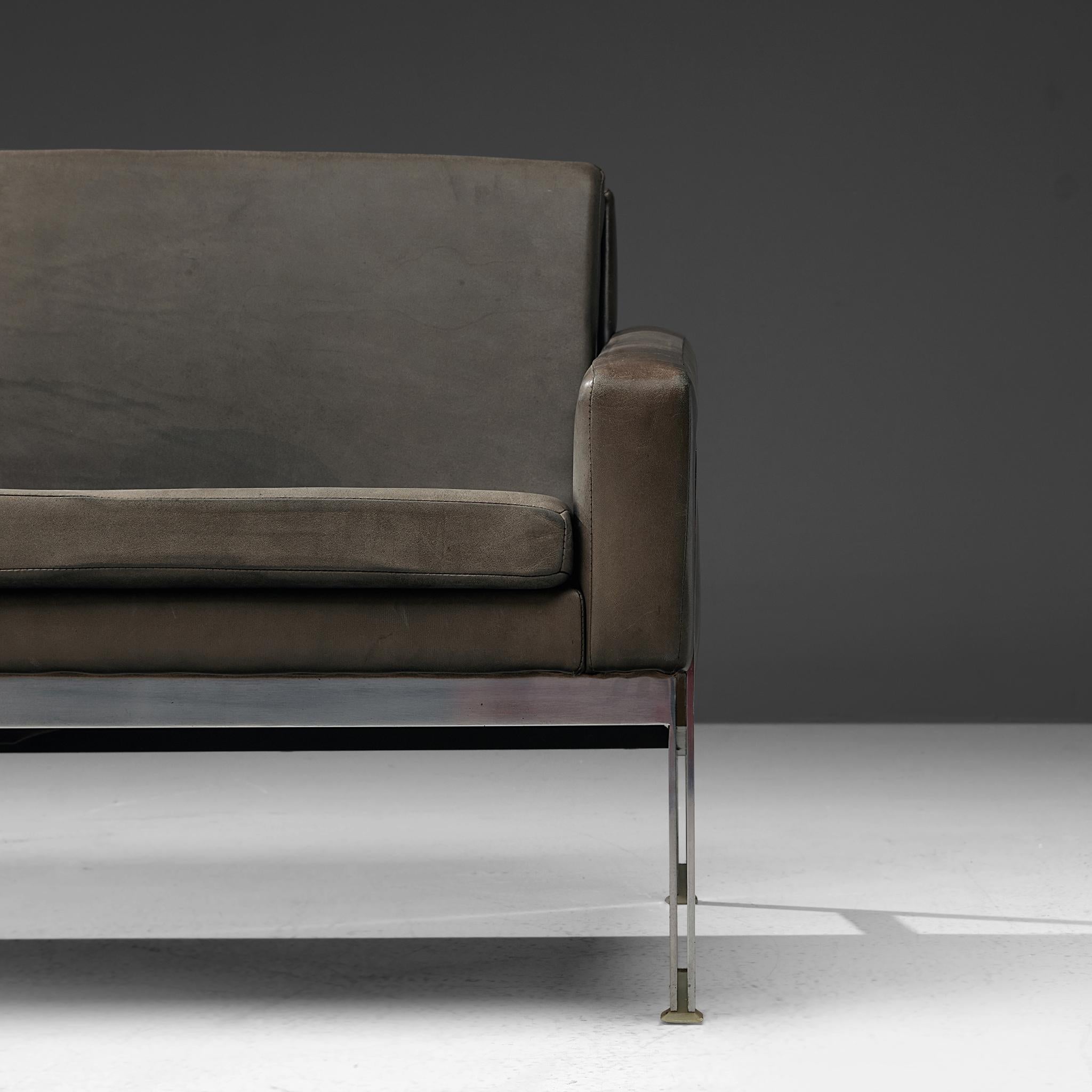 Picture of Minimalist Sofa in Grey Leather and Chrome For Sale at 1stDibs ...