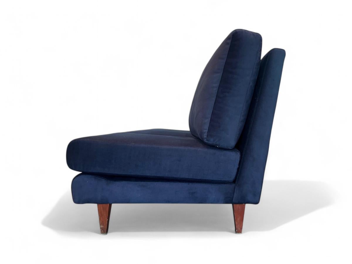 Brazilian Sofa in Hardwood & Loose Cushions in Blue Velvet, Joaquim Tenreiro For Sale