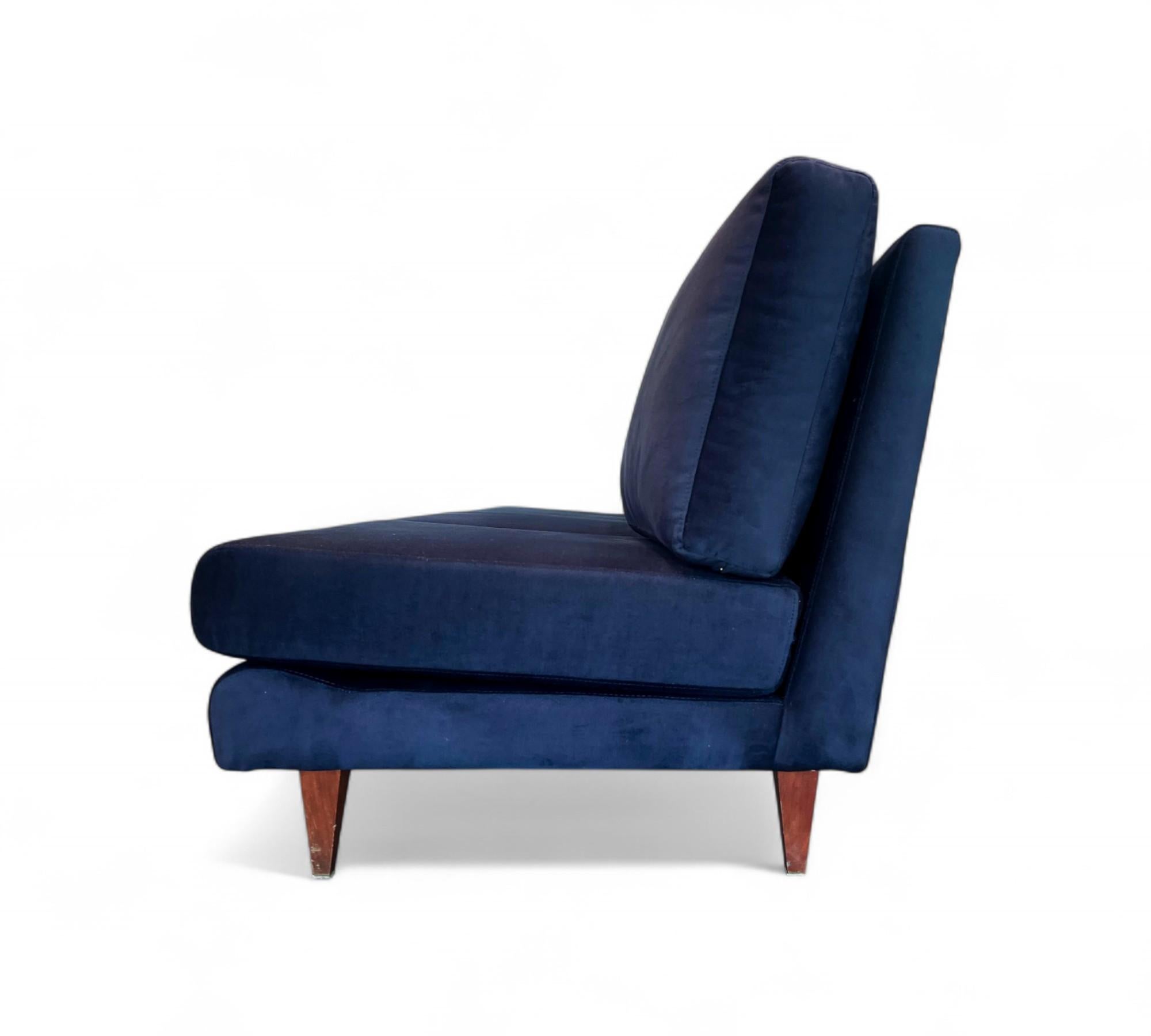 Sofa in Hardwood & Loose Cushions in Blue Velvet, Joaquim Tenreiro In Good Condition For Sale In New York, NY