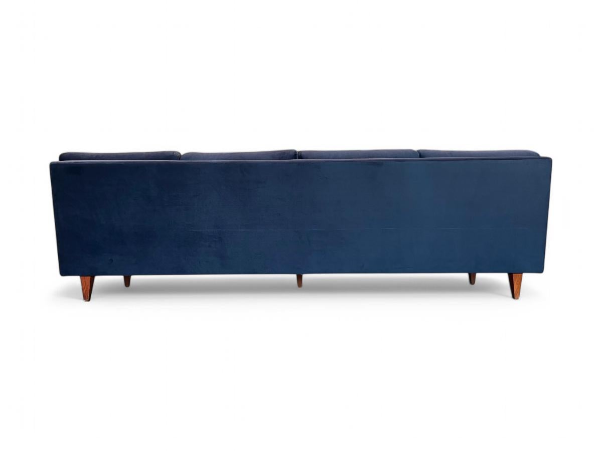 20th Century Sofa in Hardwood & Loose Cushions in Blue Velvet, Joaquim Tenreiro For Sale