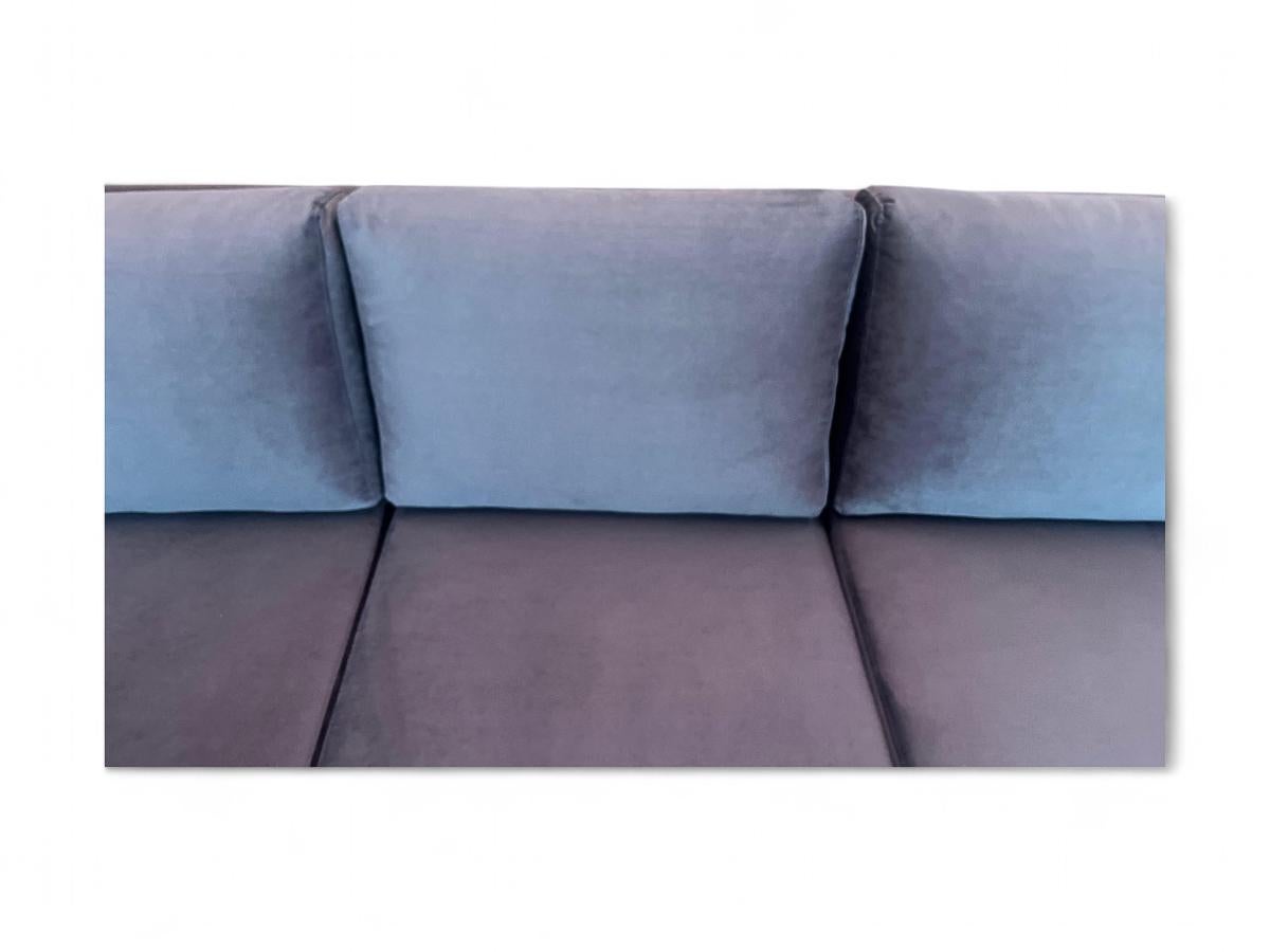 Sofa in Hardwood & Loose Cushions in Blue Velvet, Joaquim Tenreiro For Sale 1