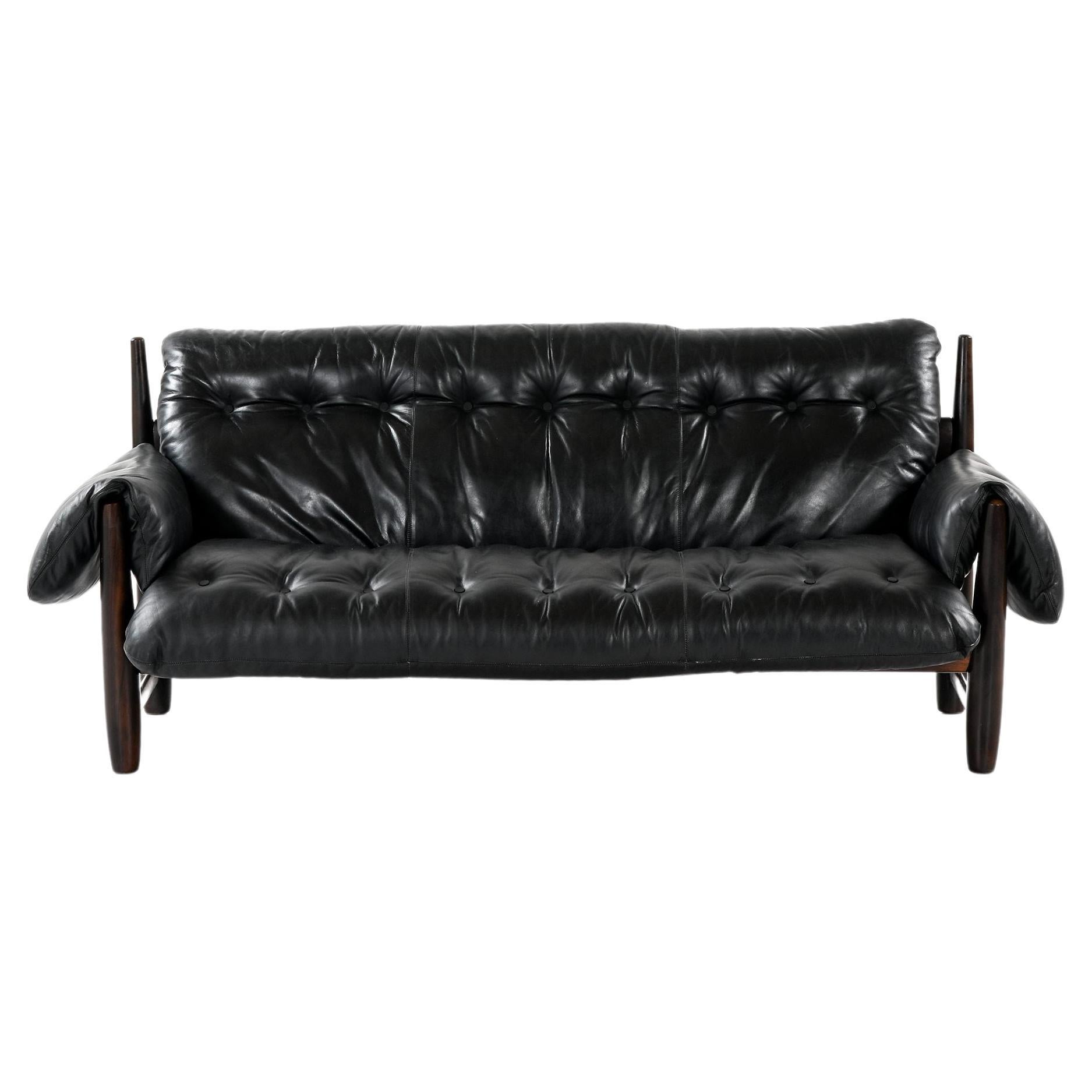 Sofa in Jacaranda and Leather by Sergio Rodrigues, 1957 For Sale