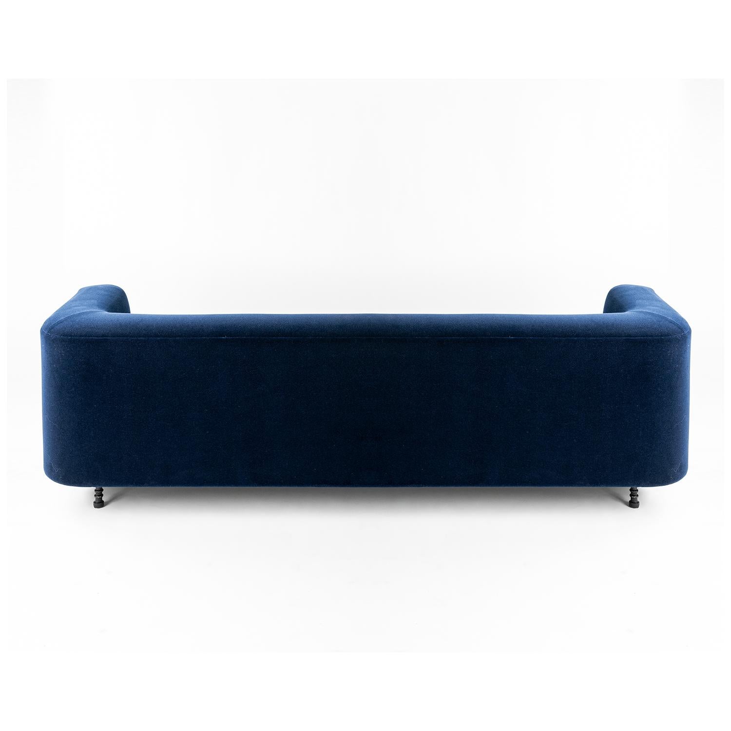 Modern Sofa in Knoll Textile Plush Mohair with Simple Hand Carved Steel Elements