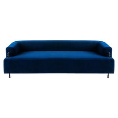Sofa in Knoll Textile Plush Mohair with Simple Hand Carved Steel Elements