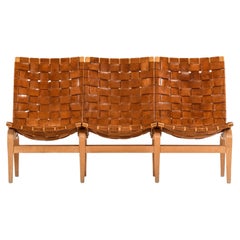 Sofa aus laminierter Birke und Original-Lederband von Bruno Mathsson, 1968