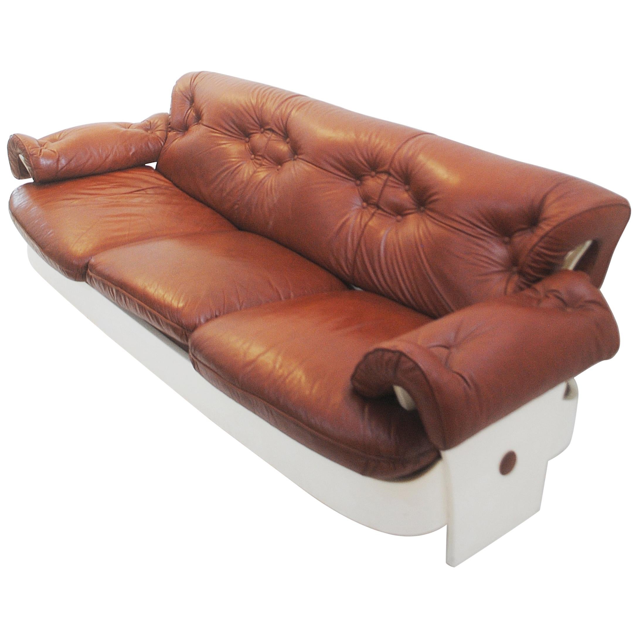 Sofa aus Leder und lackiertem Holz, Italien, ca. 1980er Jahre