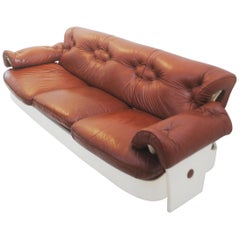 Sofa in Leather and Lacquered Wood, Italy, circa 1980s