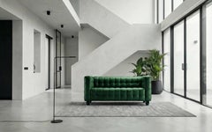 Sofa in leather green Alivar Mvsevm 632 (Kubus) design Josef Hoffmann year 1910