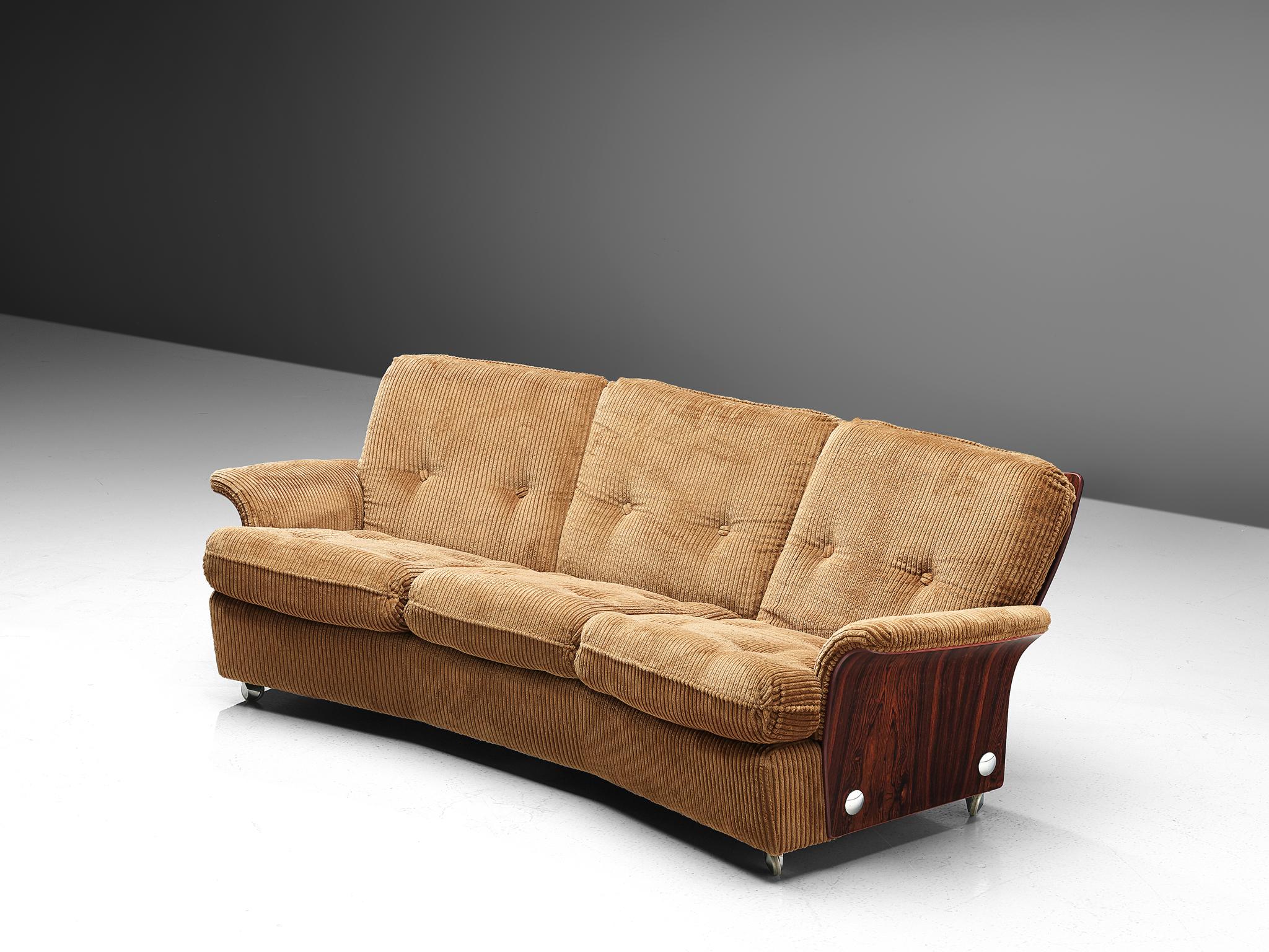 Three-seat sofa, corduroy upholstery, rosewood, Europe. 1950s.

VAT within the EU:
When buying or delivering an item within the EU, VAT usually applies and will be added.