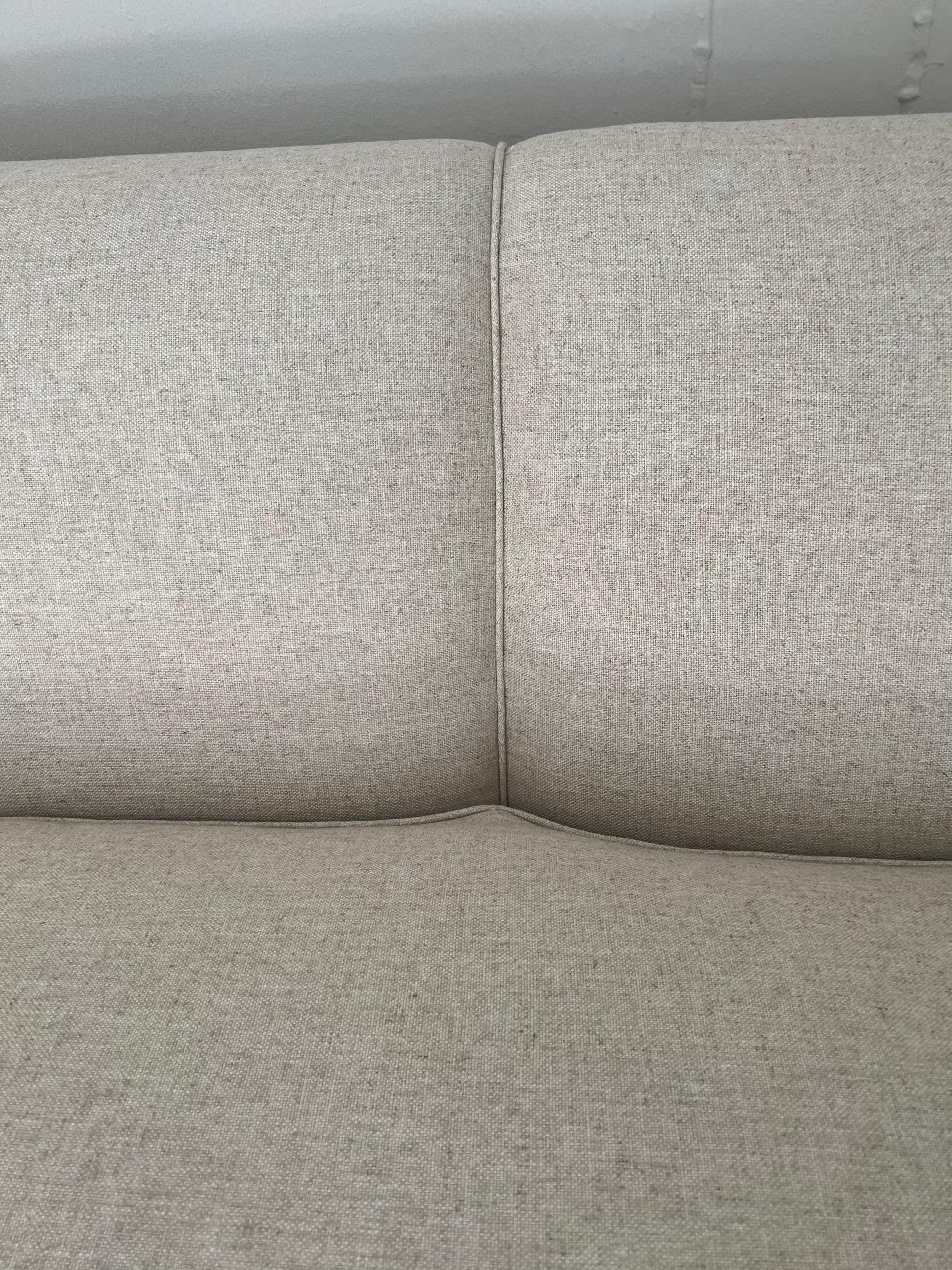 Sofa in Linen and Down Upholstery and Bun Feet For Sale 3