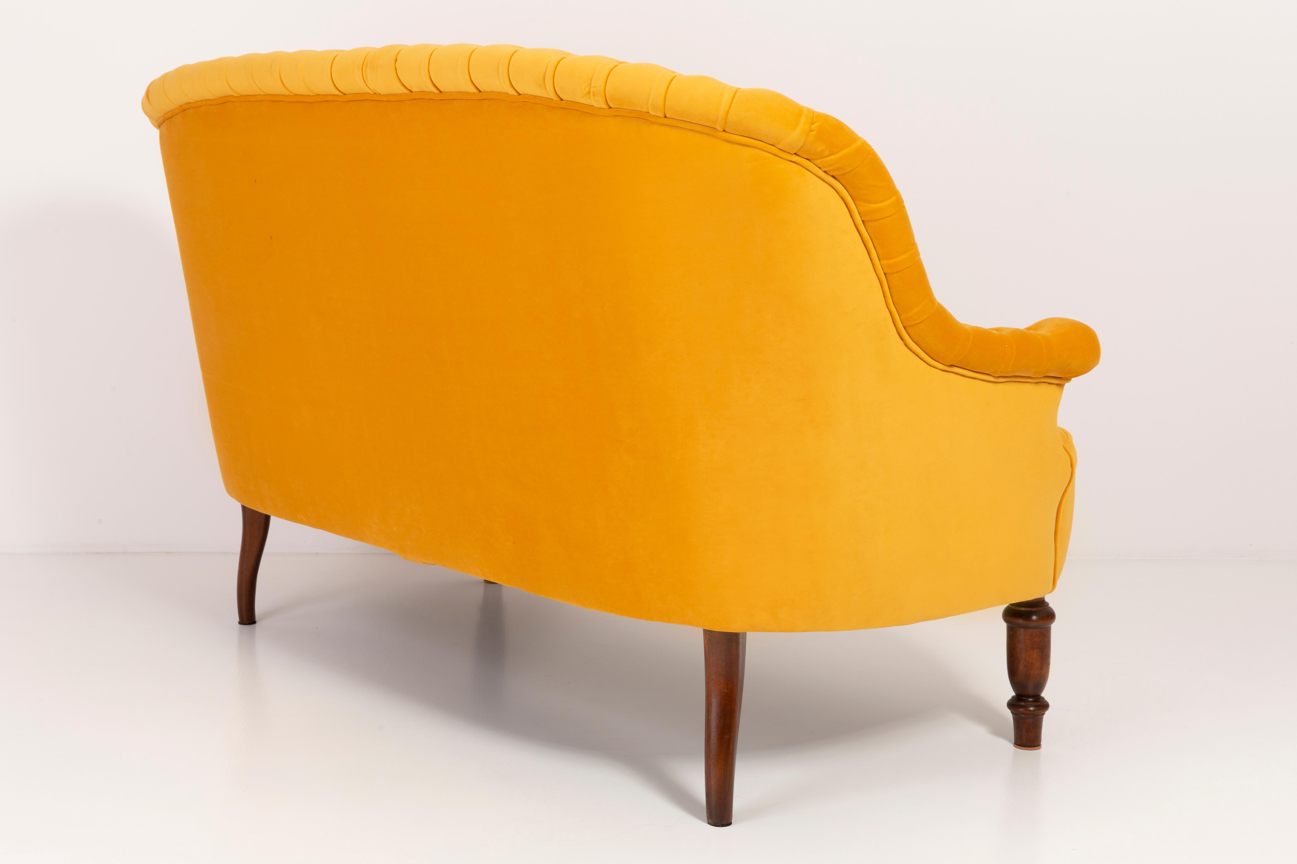 Velvet Sofa in Louis XVI Style Yellow Mustard, 1930s, Germany For Sale