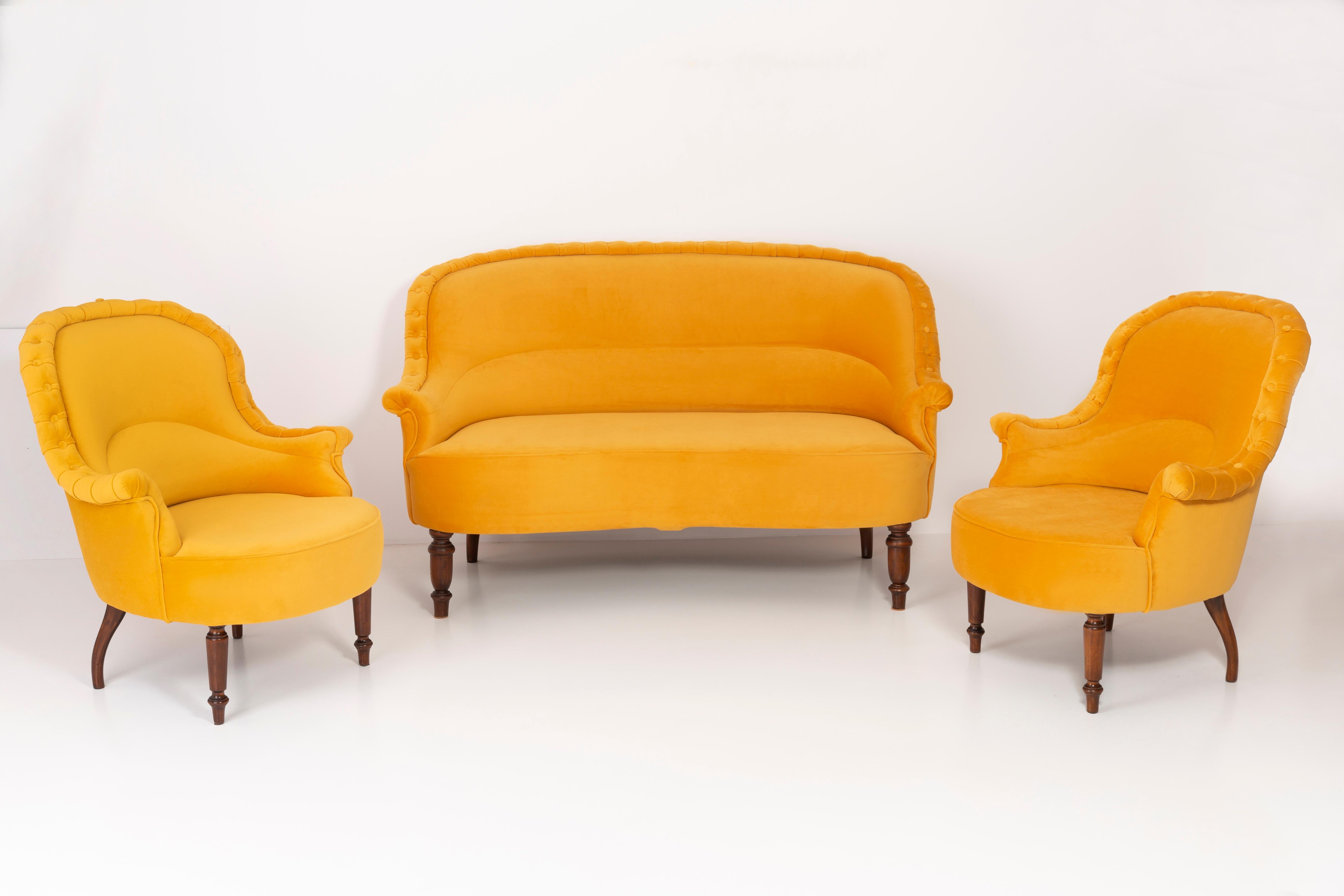 Sofa im Louis-XVI-Stil aus gelbem Senf, 1930er Jahre, Deutschland im Angebot 8