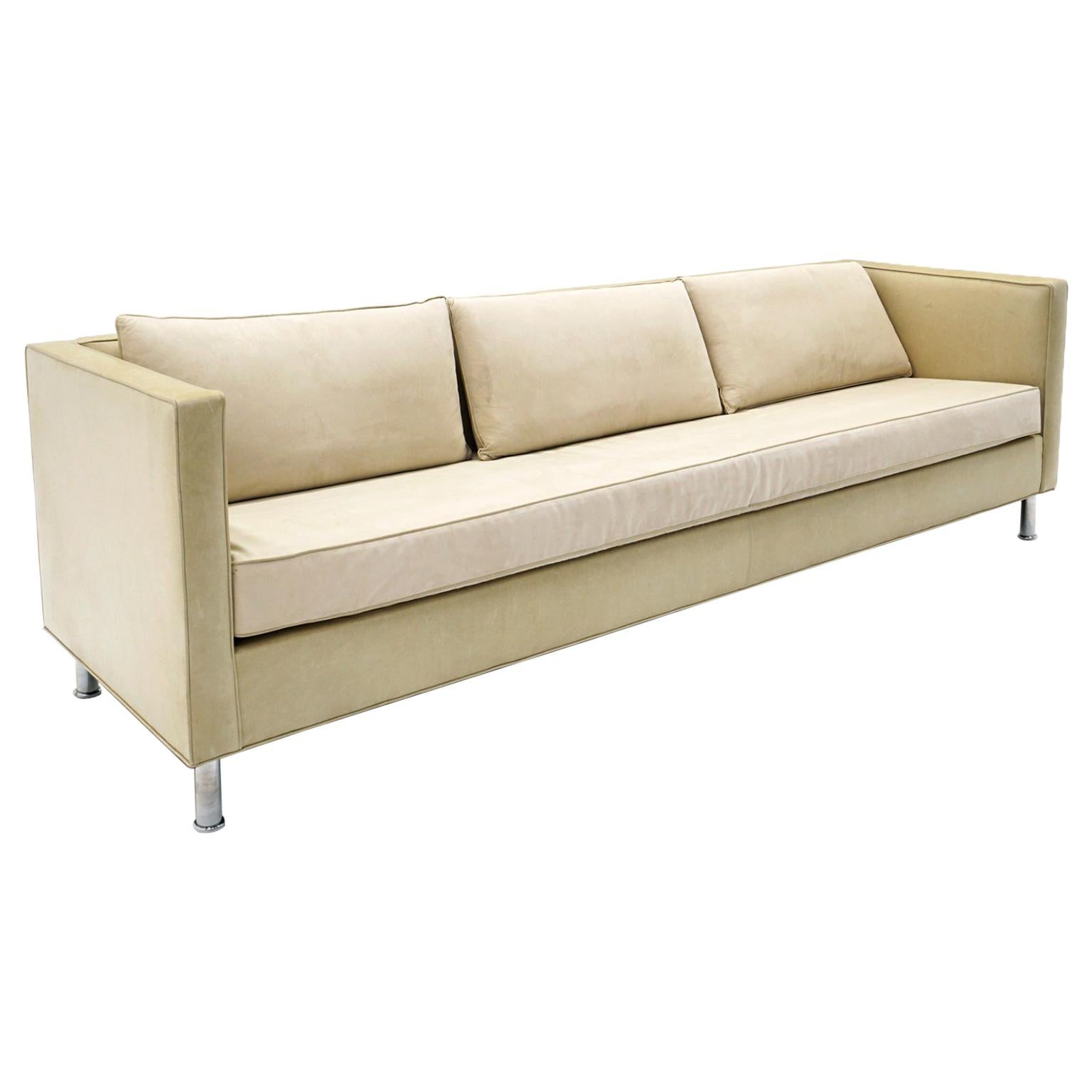 Sofa in Off White /Beige Leather with Mohair Cushions by Niedermaier, Chicago