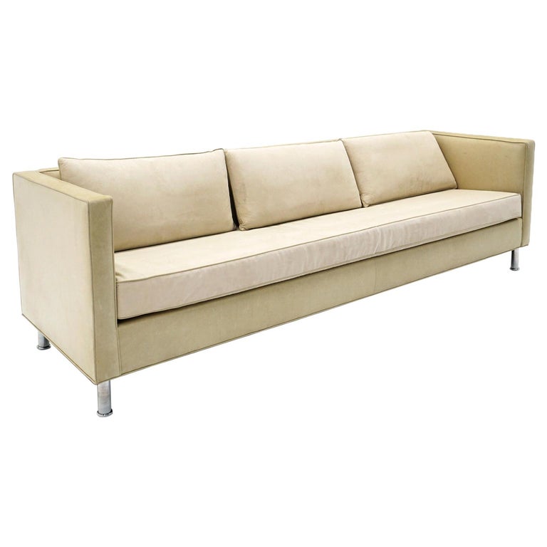 Sofa in Off White /Beige Leather with Mohair Cushions by Niedermaier,  Chicago For Sale at 1stDibs