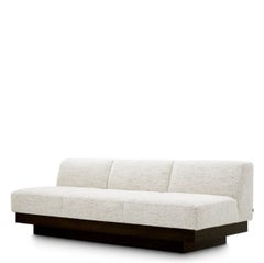 Sofa in Off-White Fabric with Charcoal Veneer Base