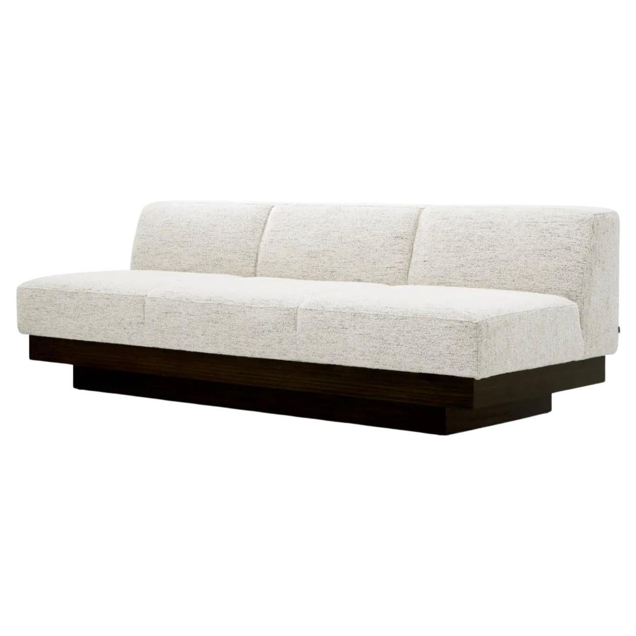 Sofa in Off-White Fabric with Charcoal Veneer Base For Sale