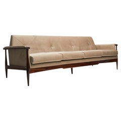 Vintage Brazilian Modern Sofa in Hardwood & Beige Suede by Liceu de Artes, c1960 Brazil