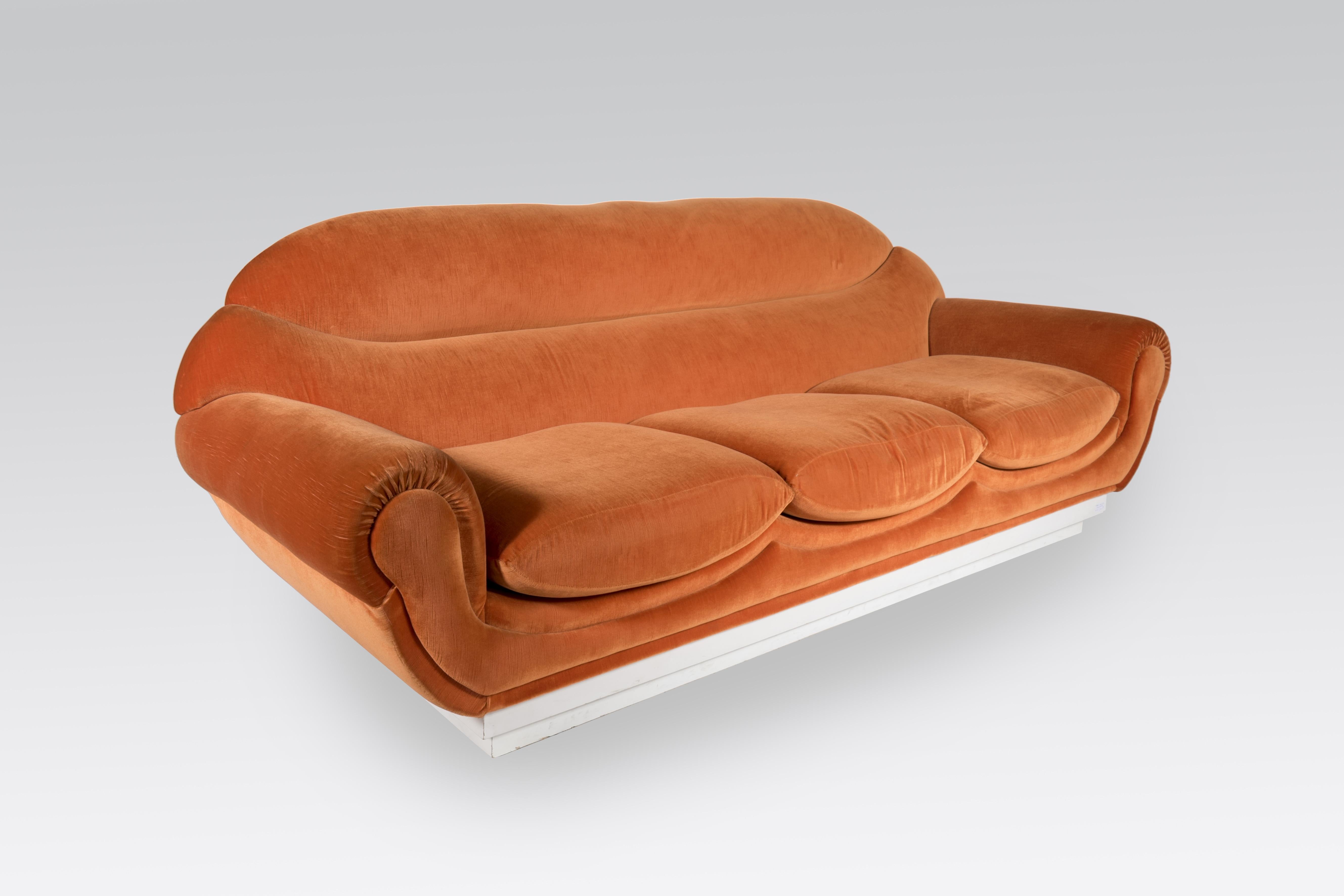 orange fabric sofa