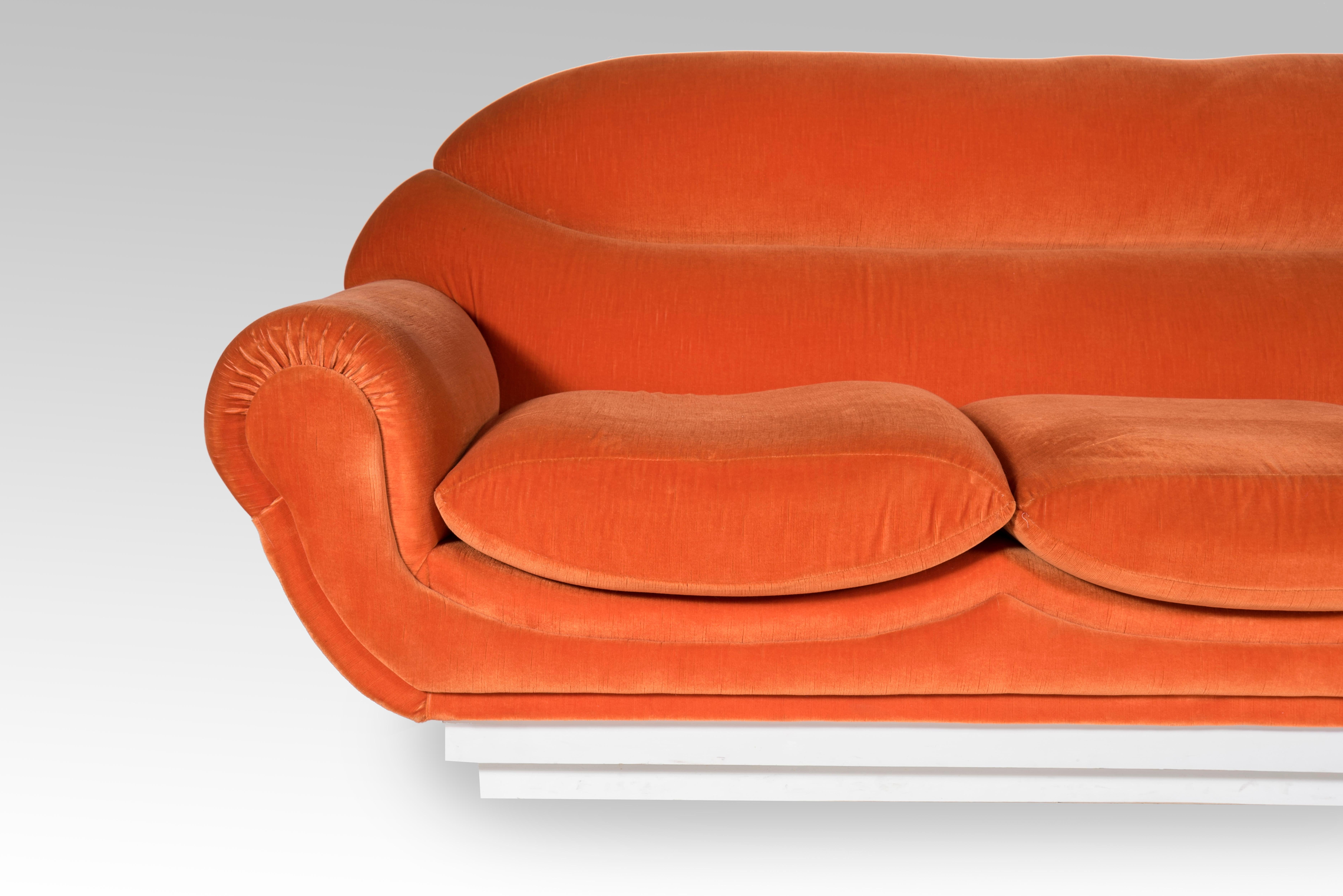 Mid-Century Modern Sofa in Orange Fabric, 1970