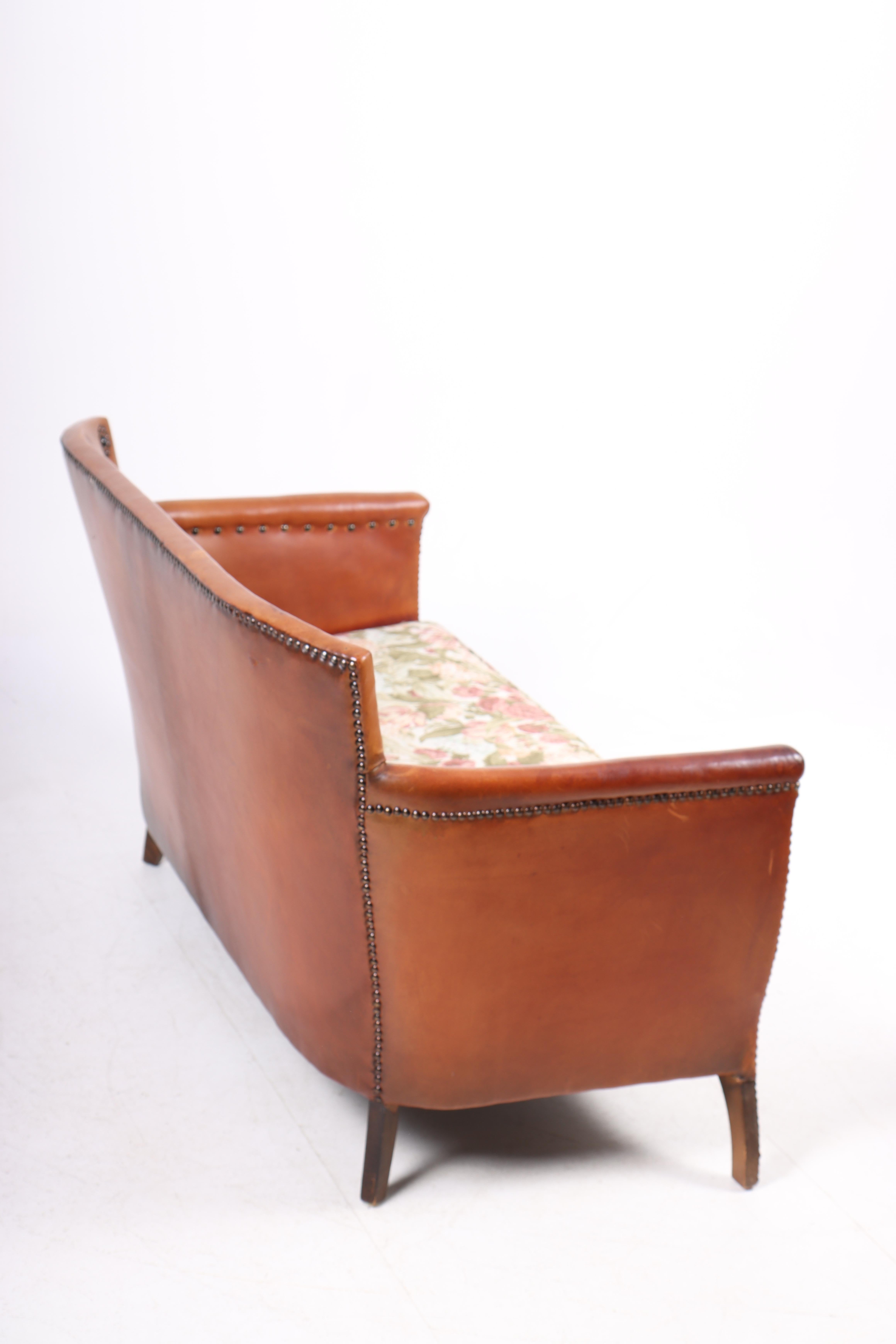 Mid-20th Century Sofa in Patinated Leather and Fabric, Designed by Otto Schulz