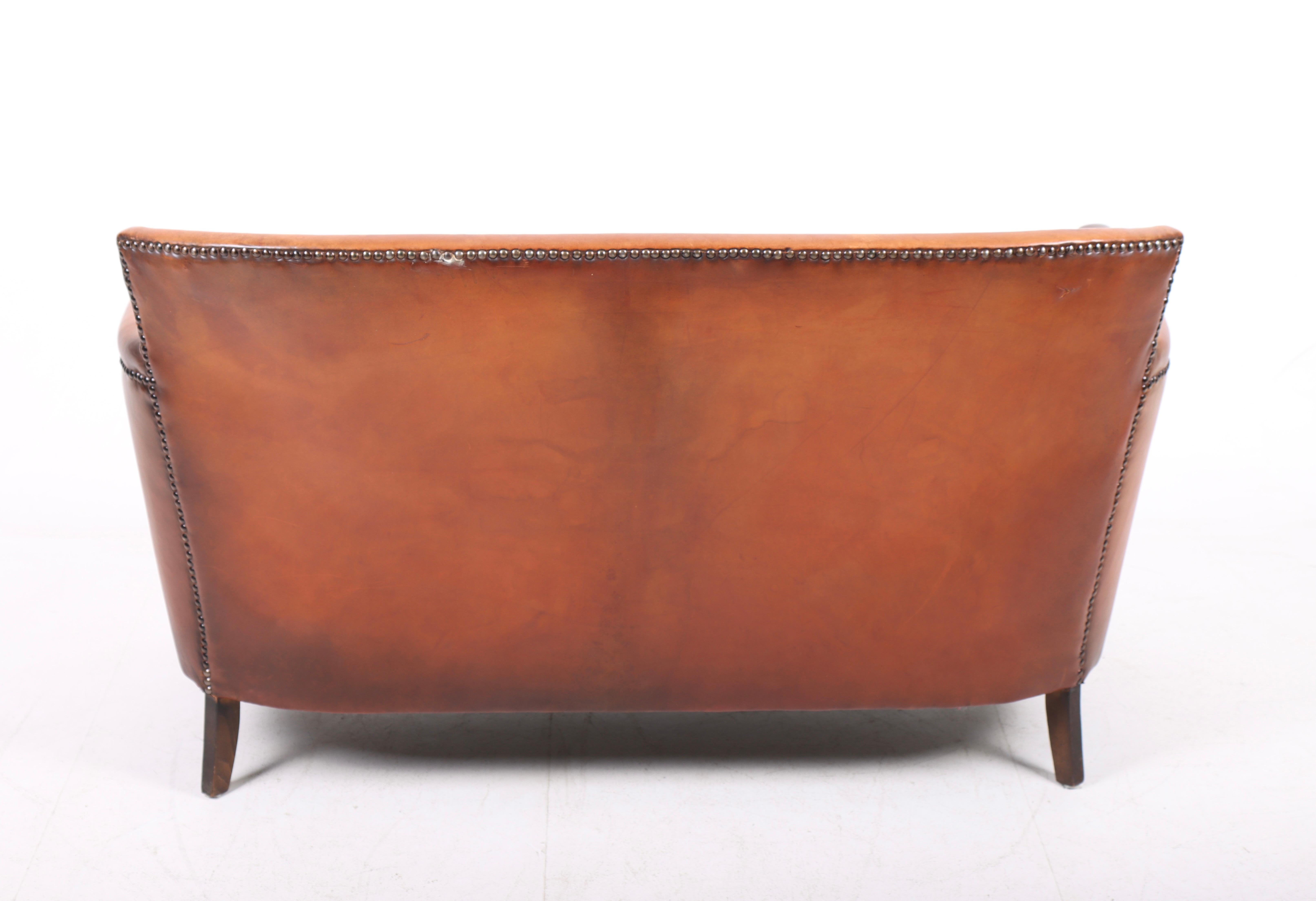 Sofa in Patinated Leather and Fabric, Designed by Otto Schulz 1