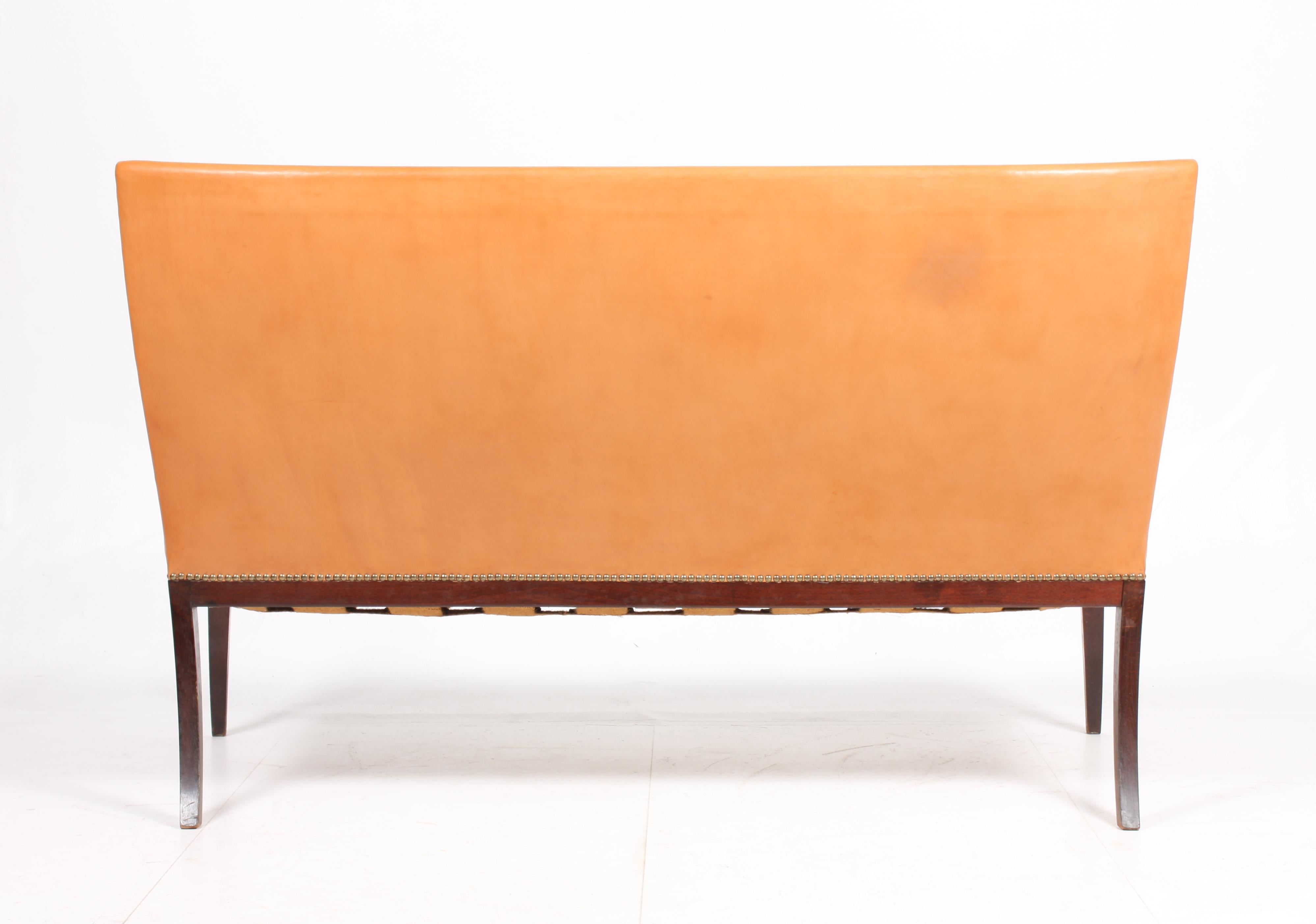 Sofa in Patinated Leather by Cabinetmaker Frits Hennigsen Made in Denmark, 1940 3