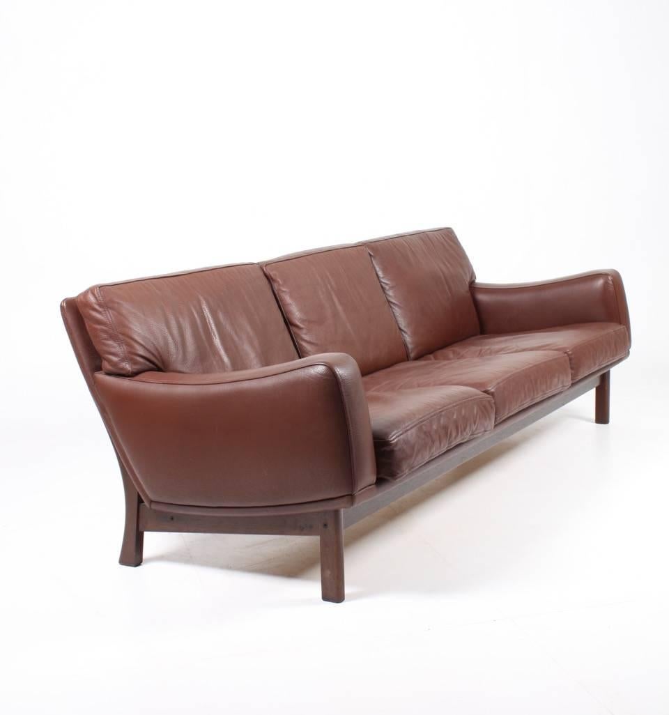 Scandinavian Modern Sofa in Patinated Leather by Eran