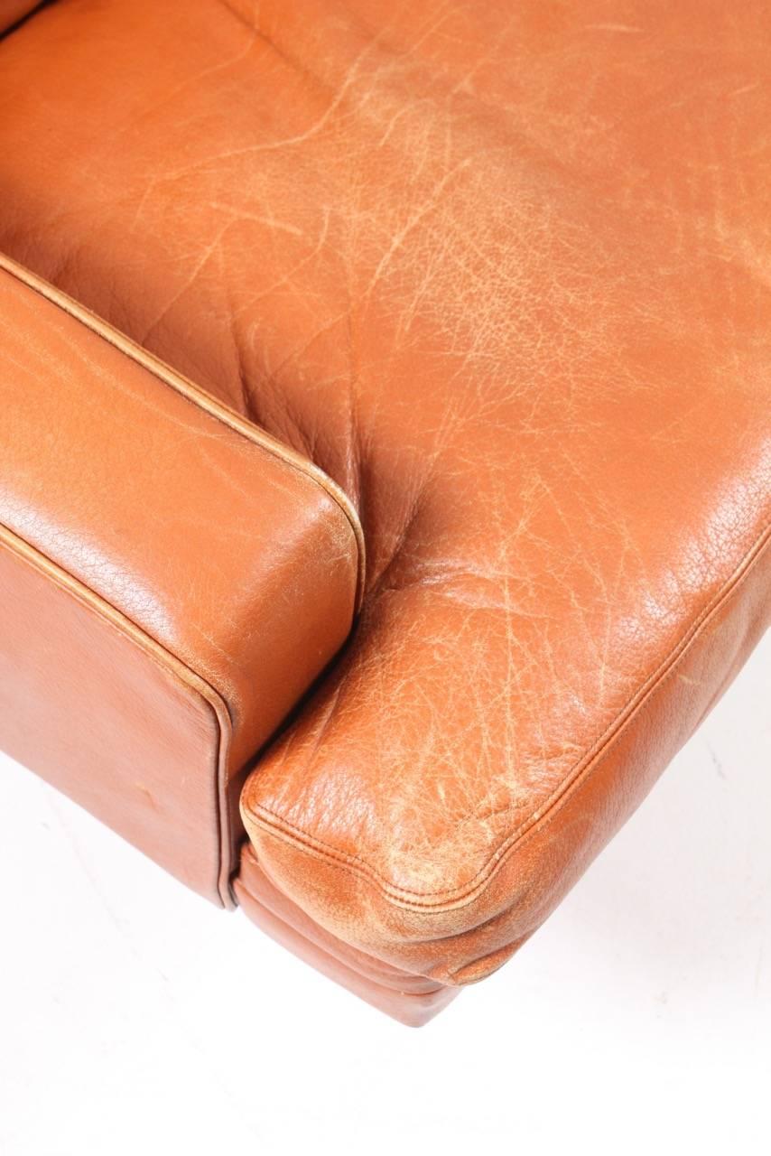 Scandinavian Modern Sofa in Patinated Leather by Fredrik Kayser