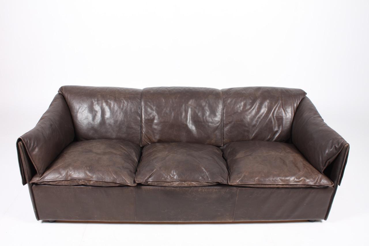 Scandinavian Modern Sofa in Patinated Leather