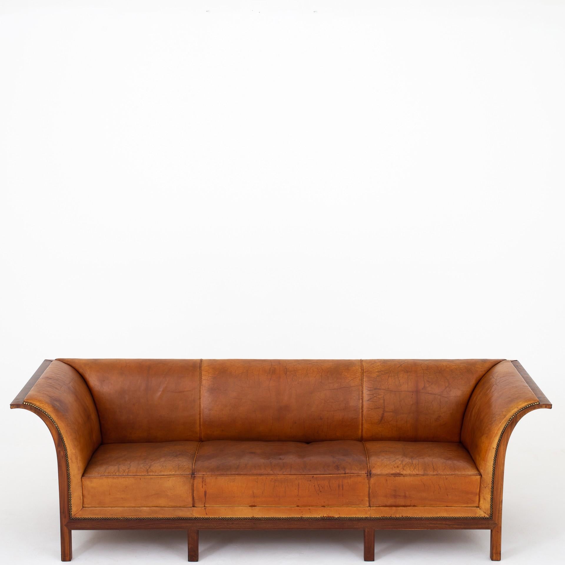 Leather Sofa in Patinated Niger Skin by Frits Henningsen