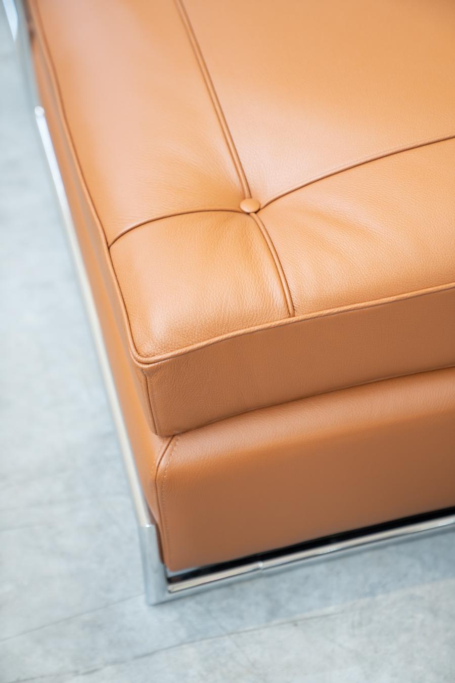 Italian cognac leather sofa, handmade by Eileen Gray, 1980/1990 For Sale