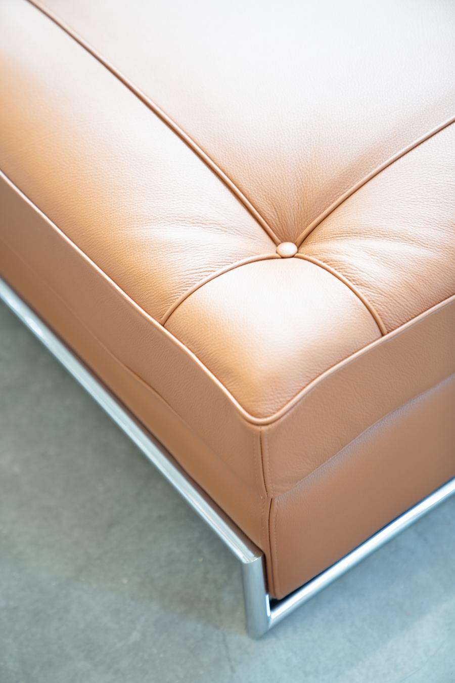 Late 20th Century cognac leather sofa, handmade by Eileen Gray, 1980/1990 For Sale