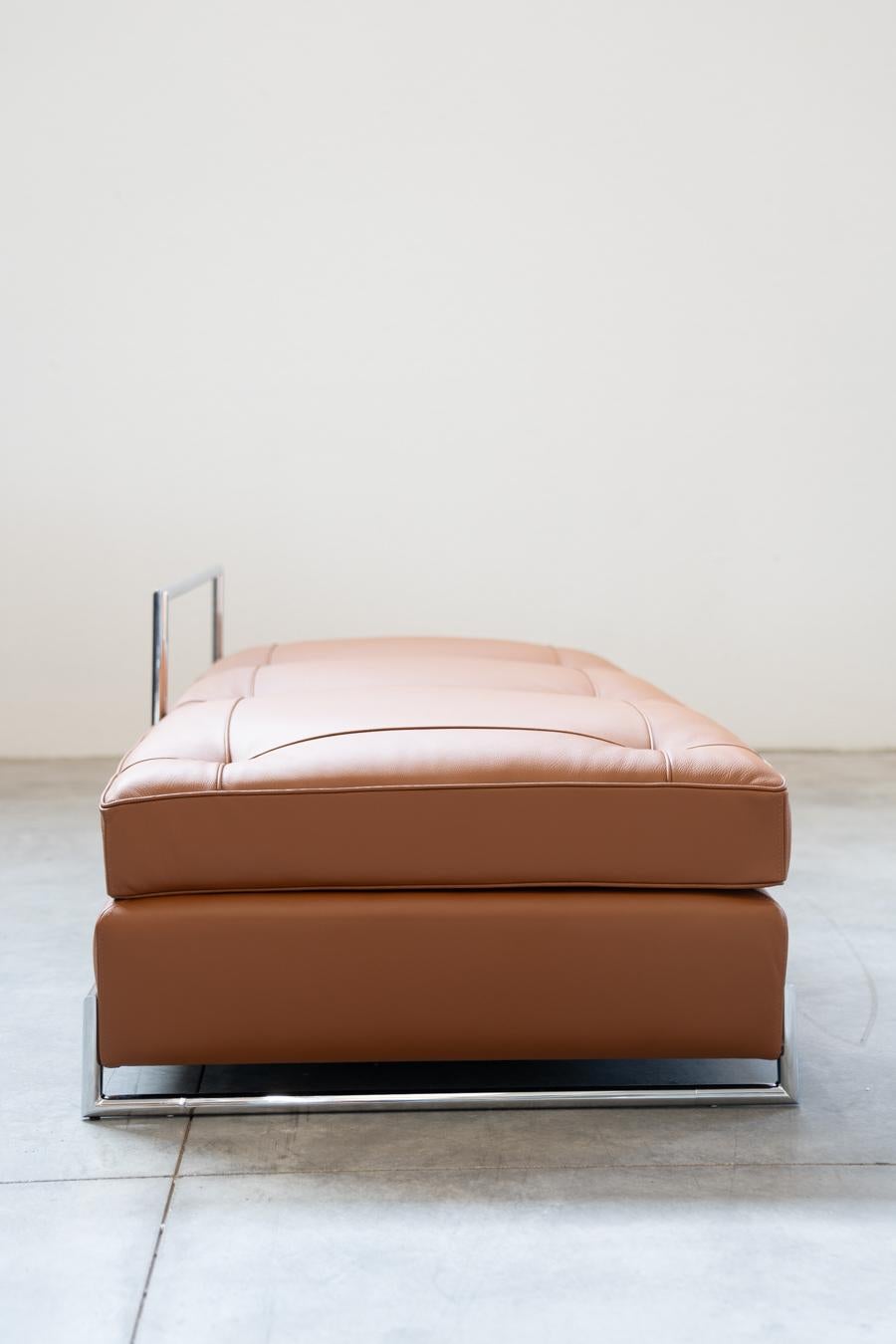 cognac leather sofa, handmade by Eileen Gray, 1980/1990 For Sale 1