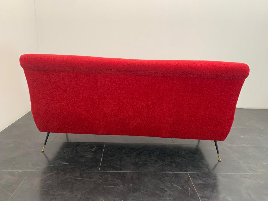 Metal Sofa in Red Fabric with Black & Brass Feet, 1950s