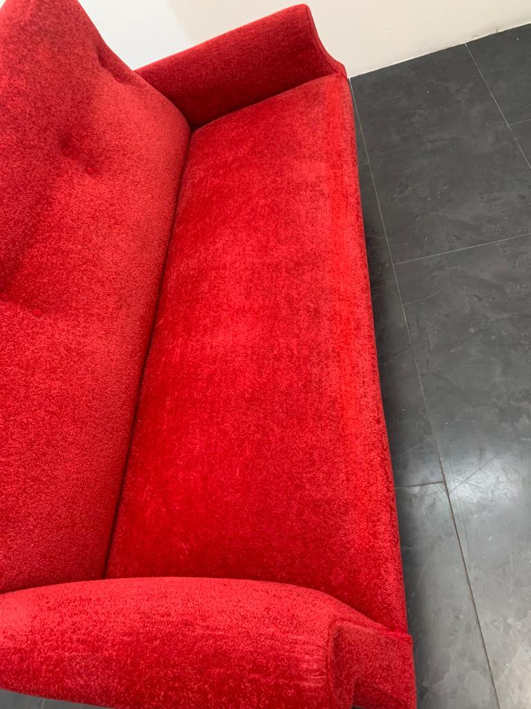 Sofa in Red Fabric with Black & Brass Feet, 1950s 1