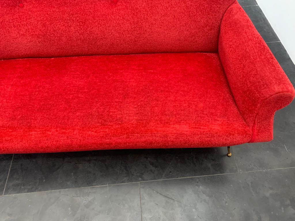 Sofa in Red Fabric with Black & Brass Feet, 1950s 2